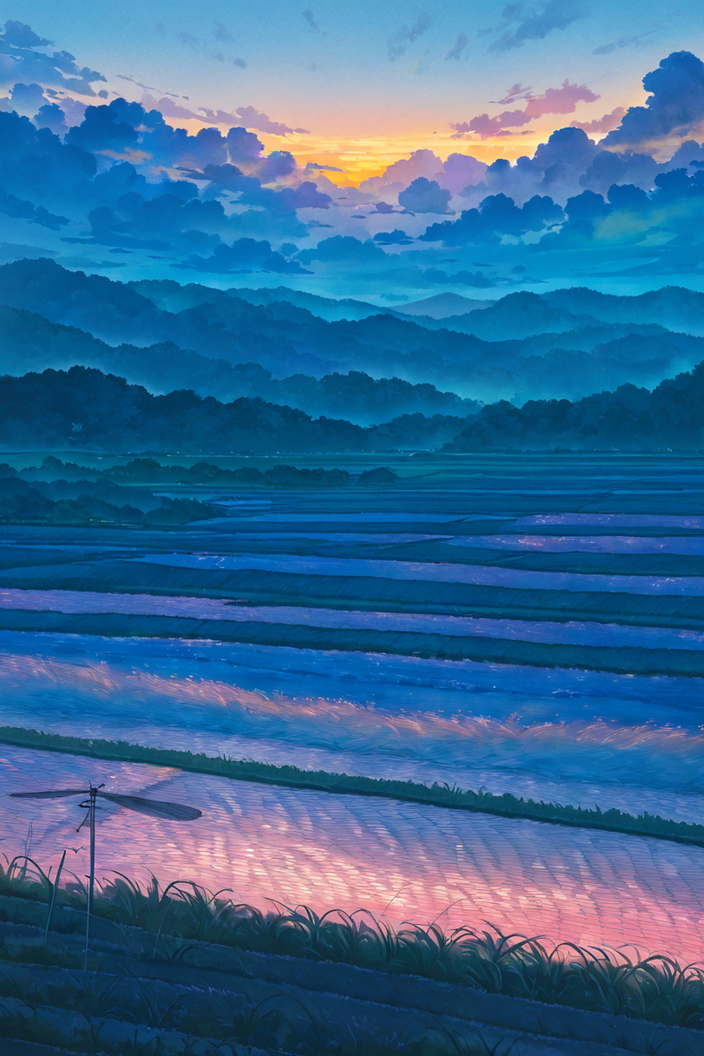 rice fields summer lofi wallpaper