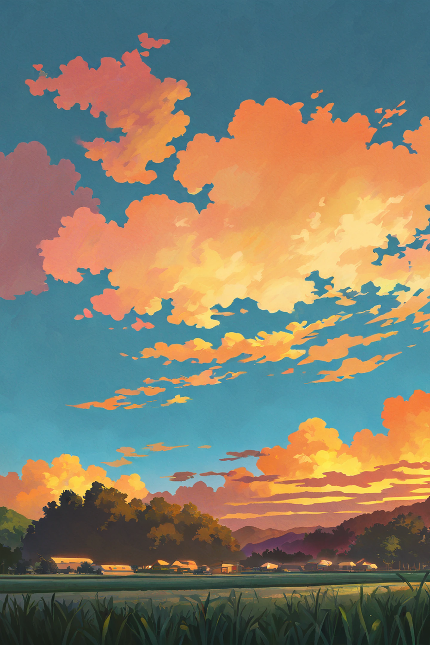 rice fields summer lofi wallpaper