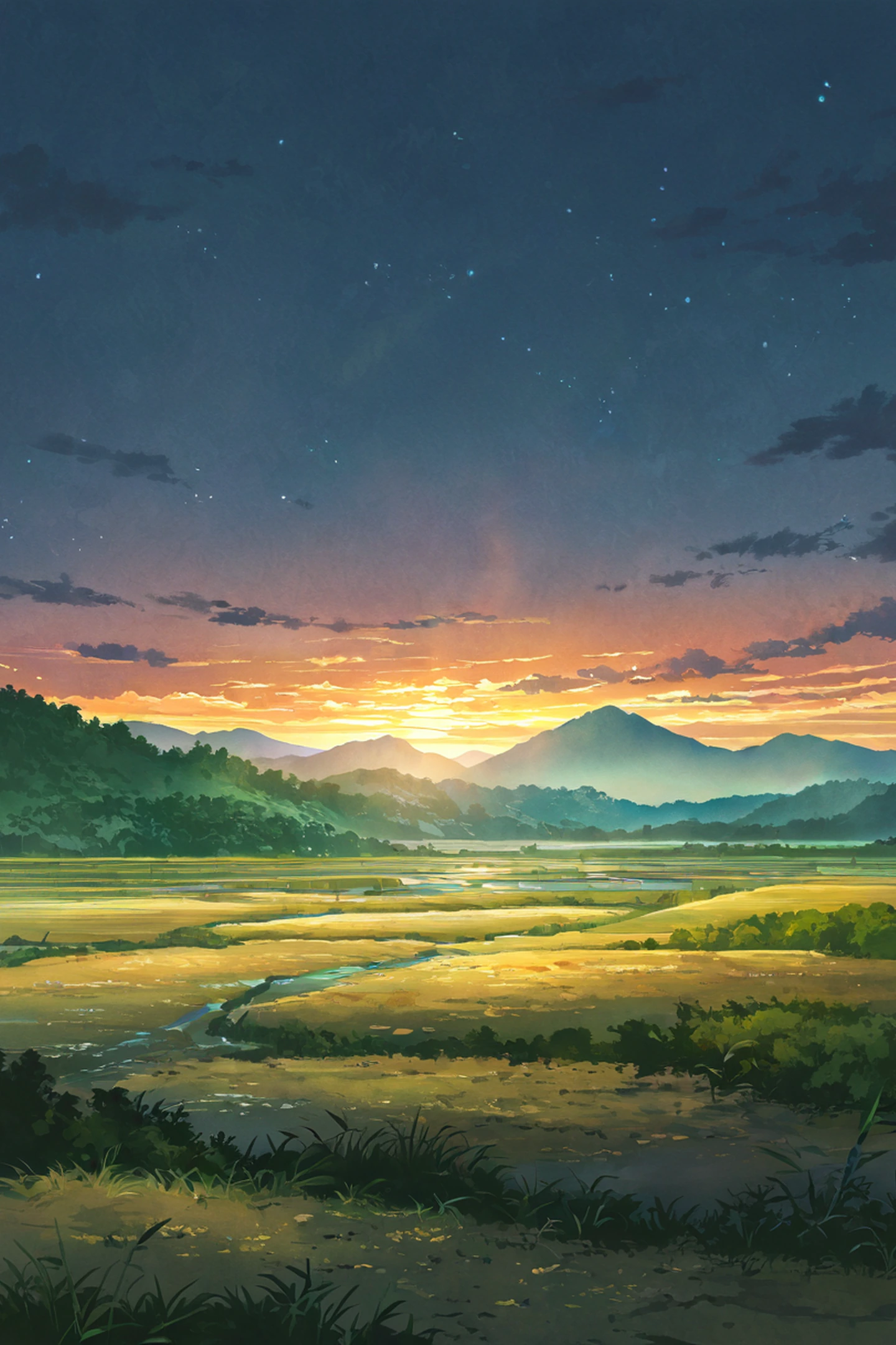 rice fields summer lofi wallpaper