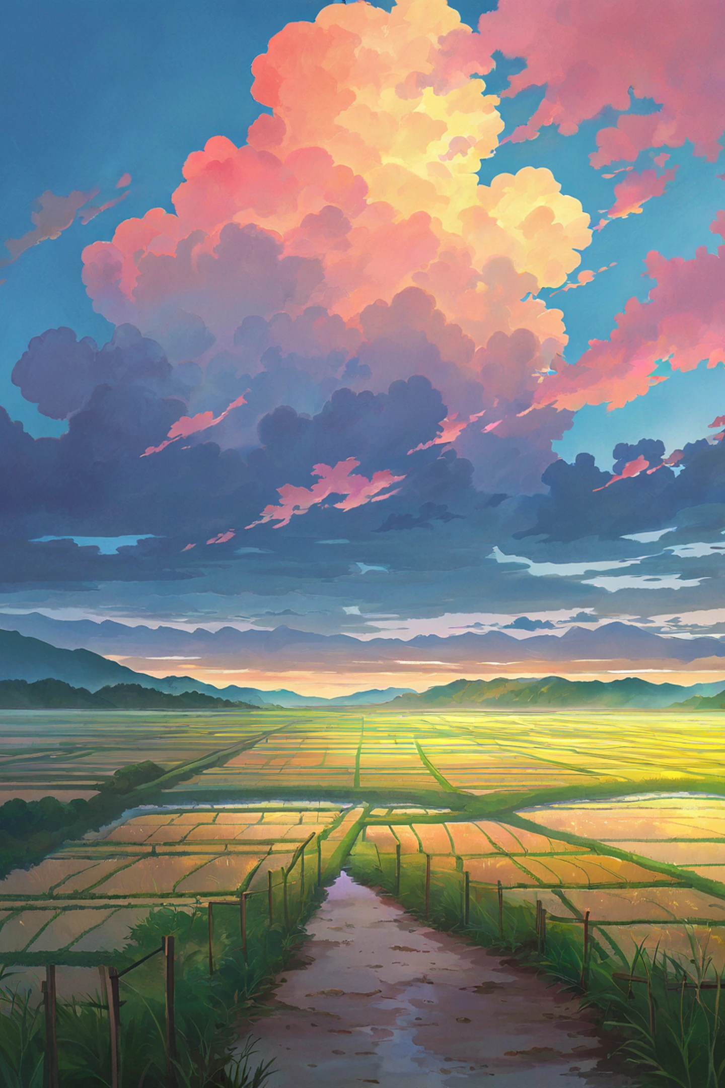 rice fields summer lofi wallpaper