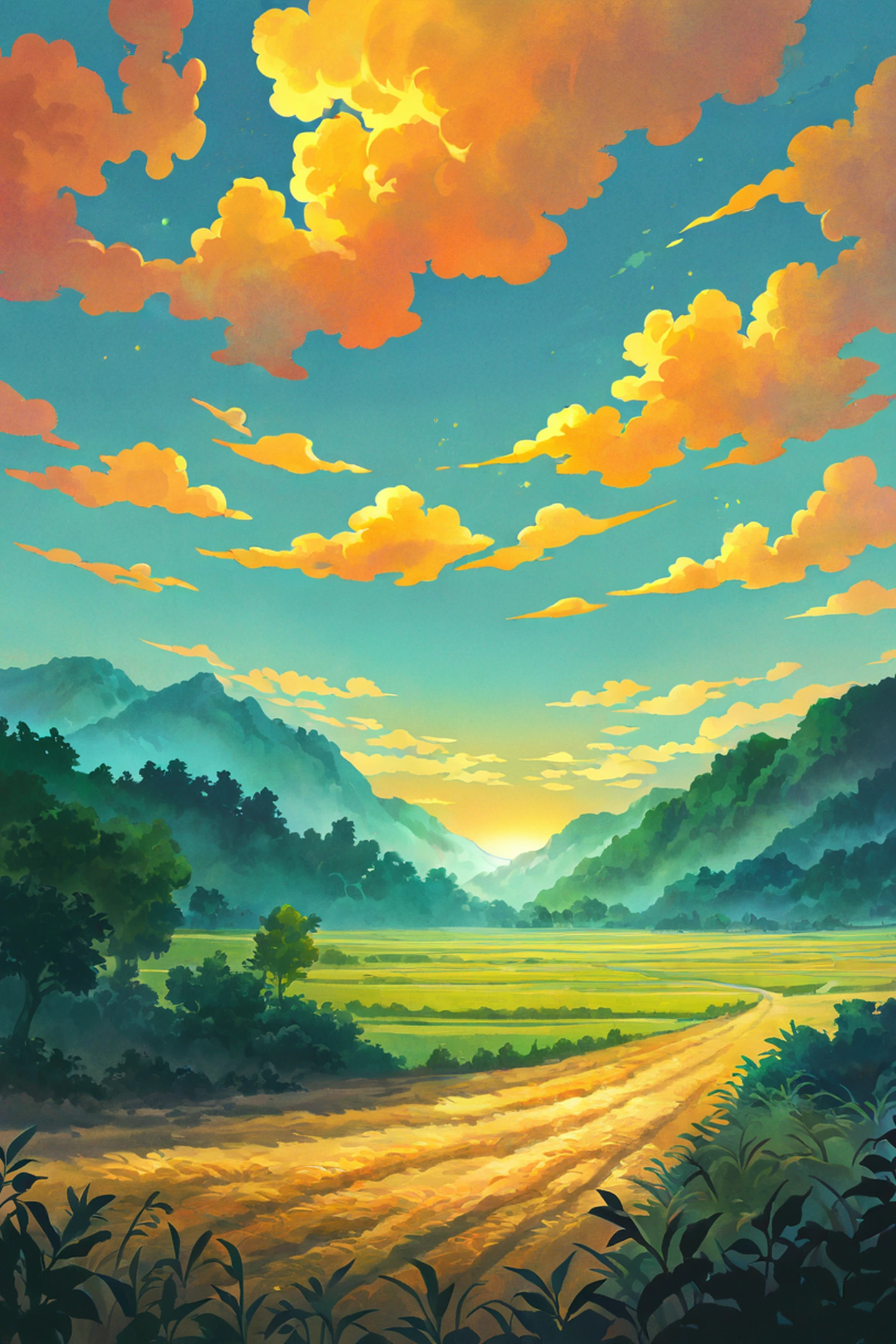 rice fields summer lofi wallpaper