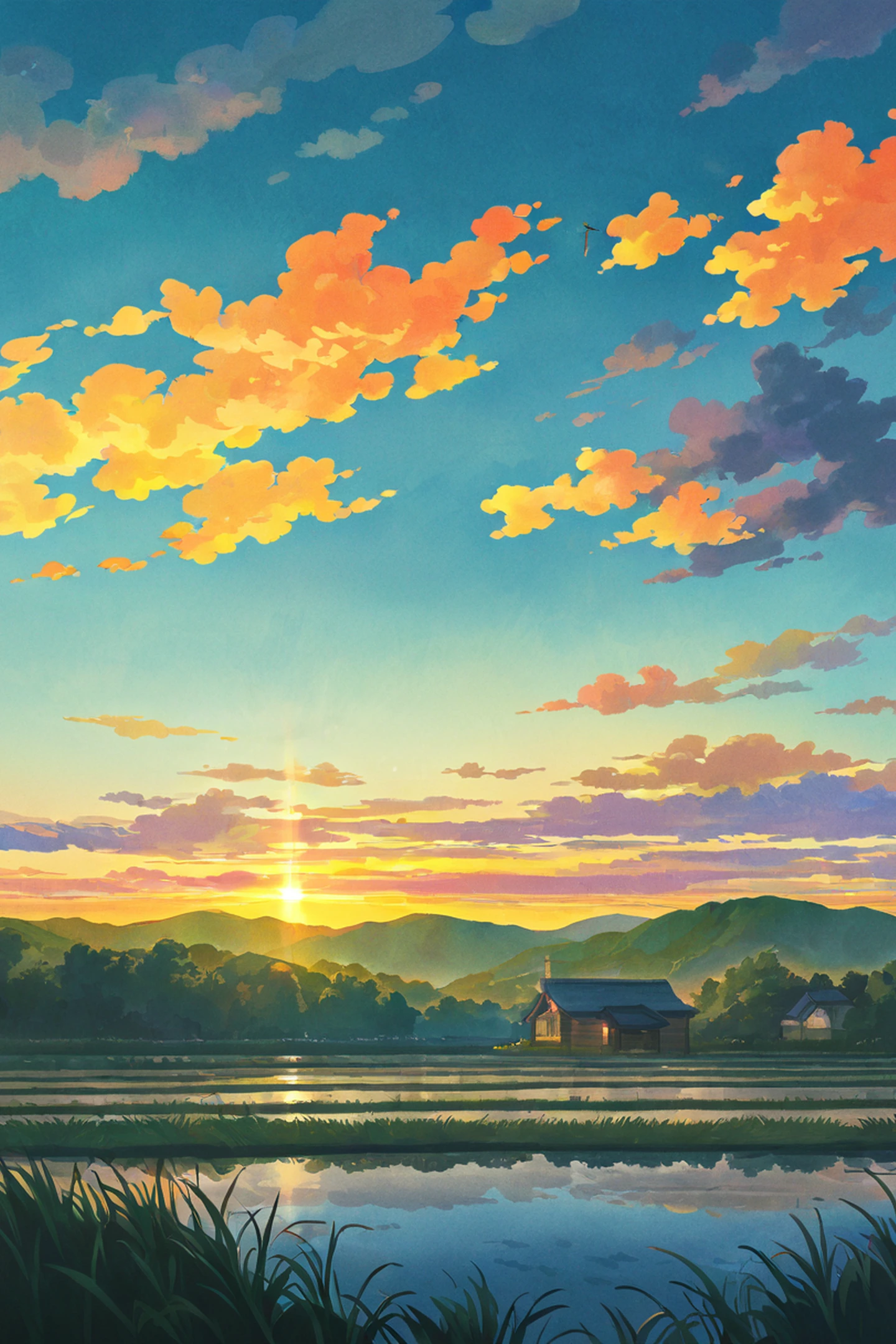 rice fields summer lofi wallpaper