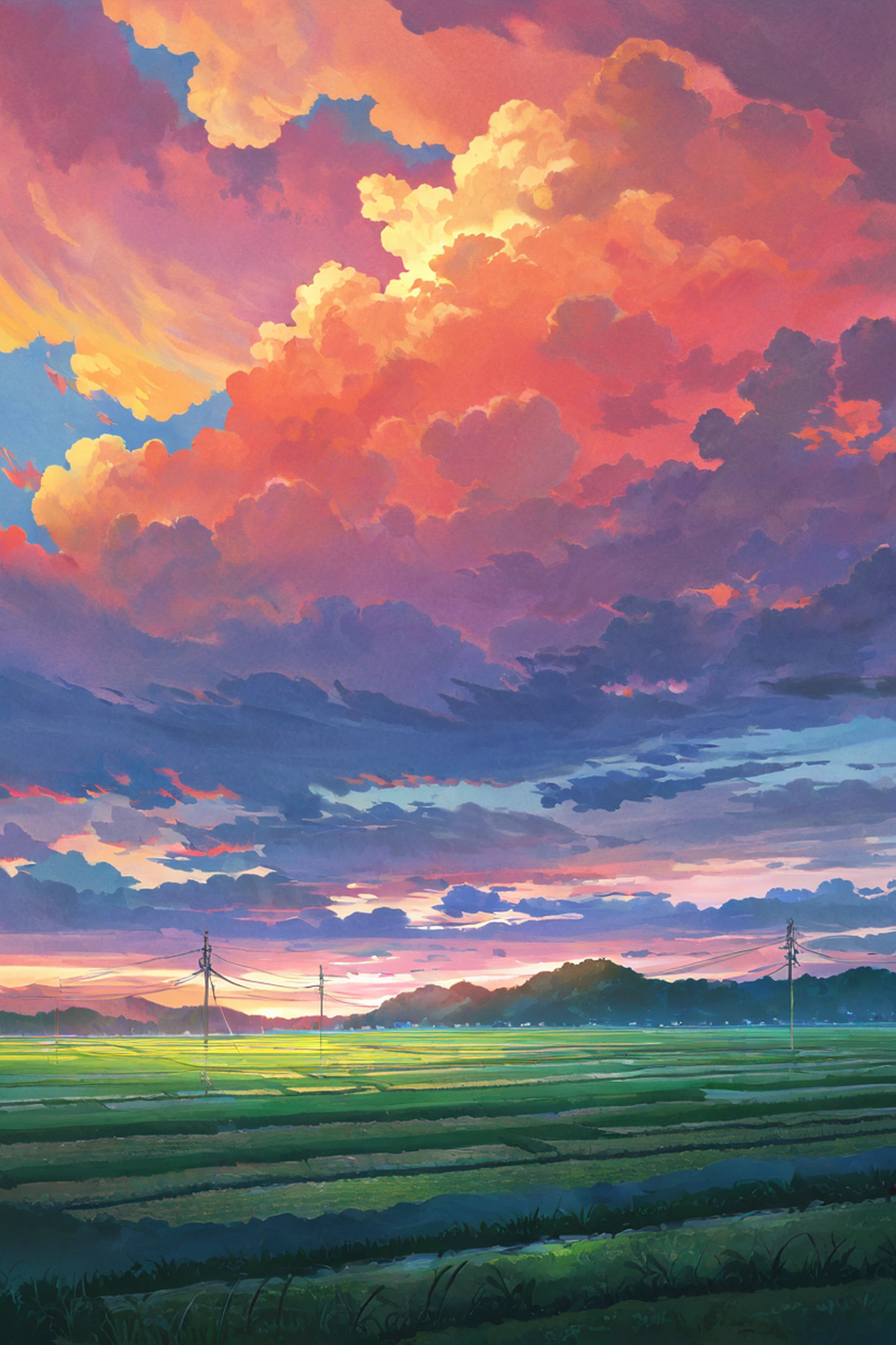 rice fields summer lofi wallpaper