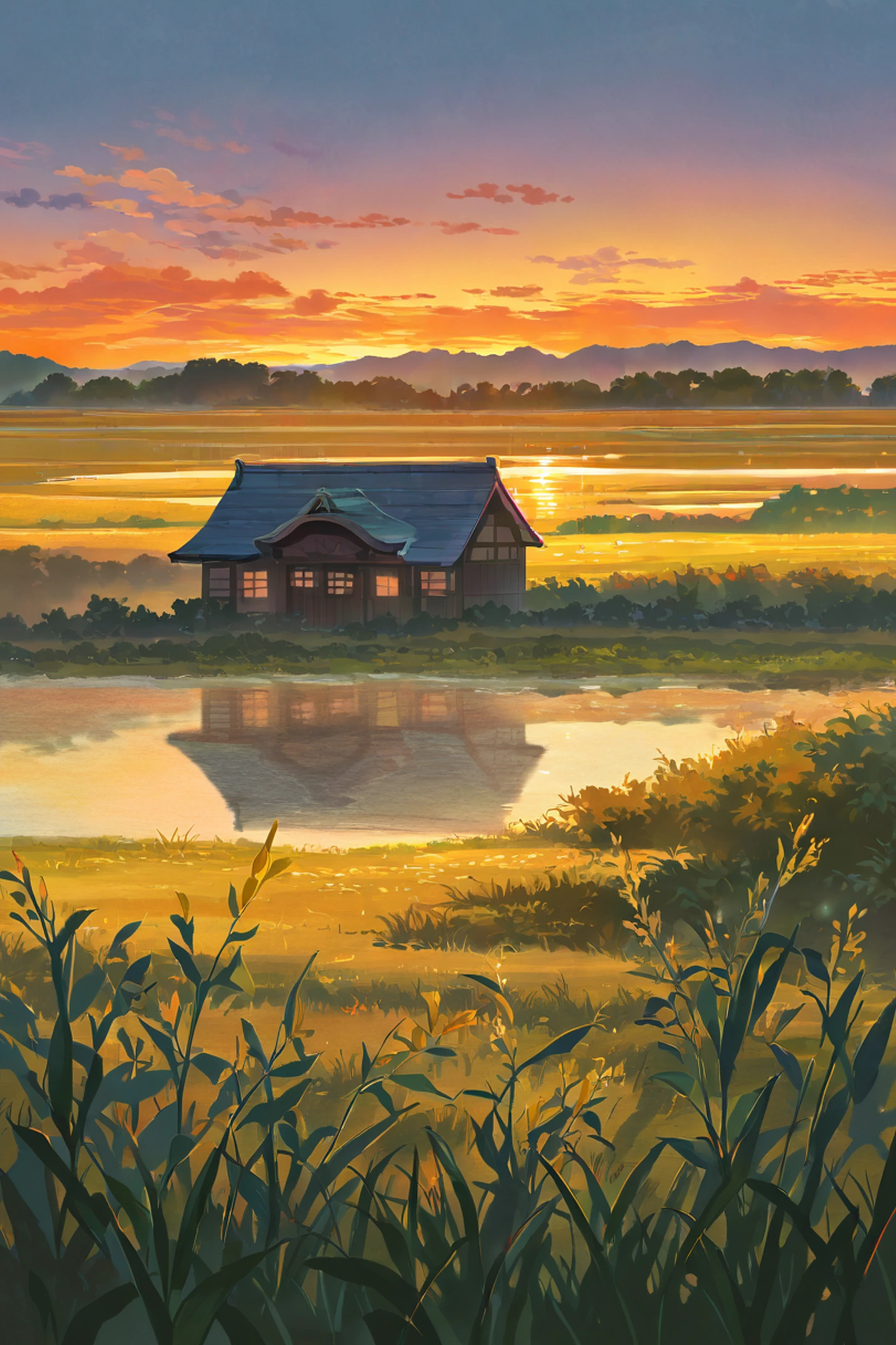 rice fields summer lofi wallpaper