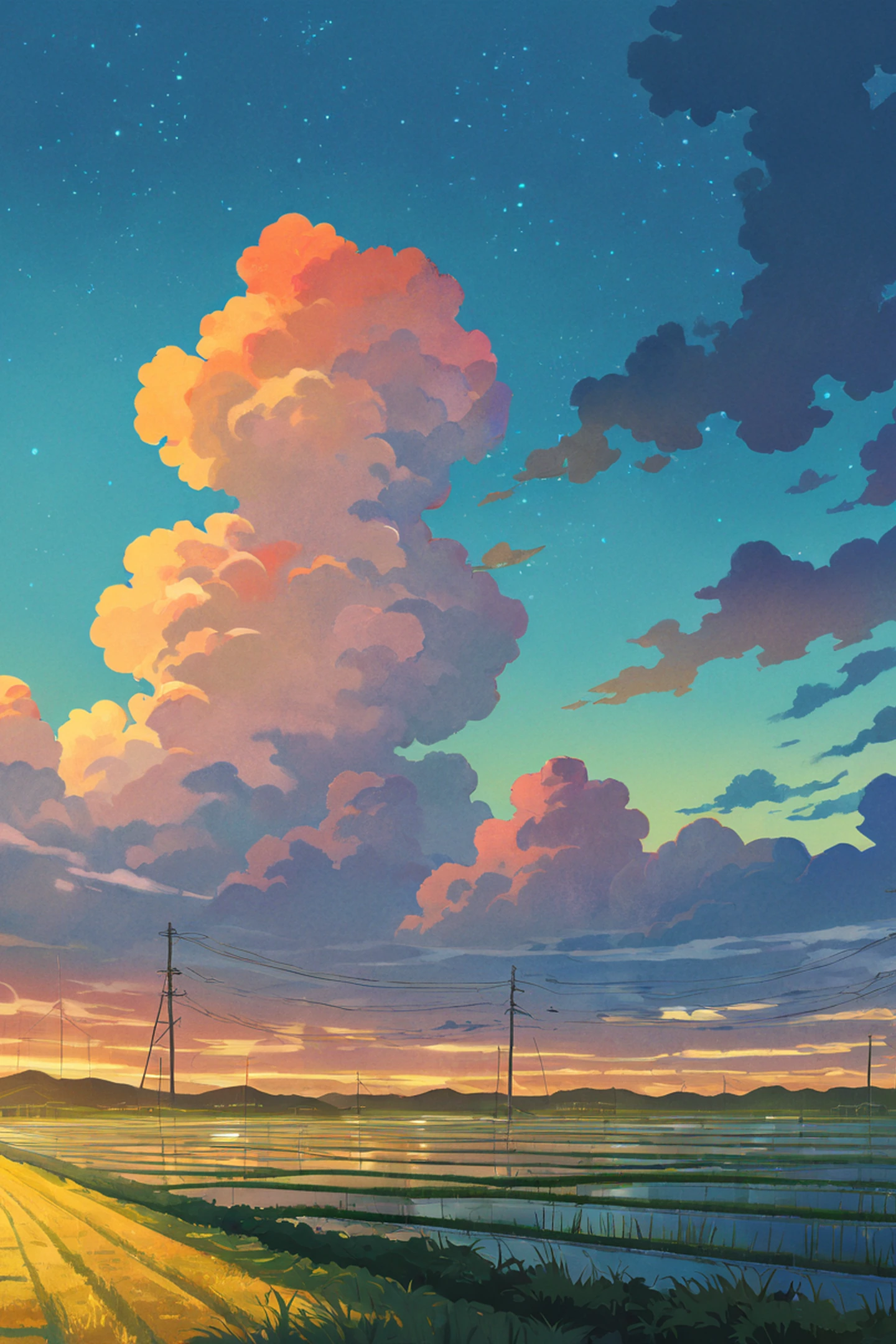 rice fields summer lofi wallpaper