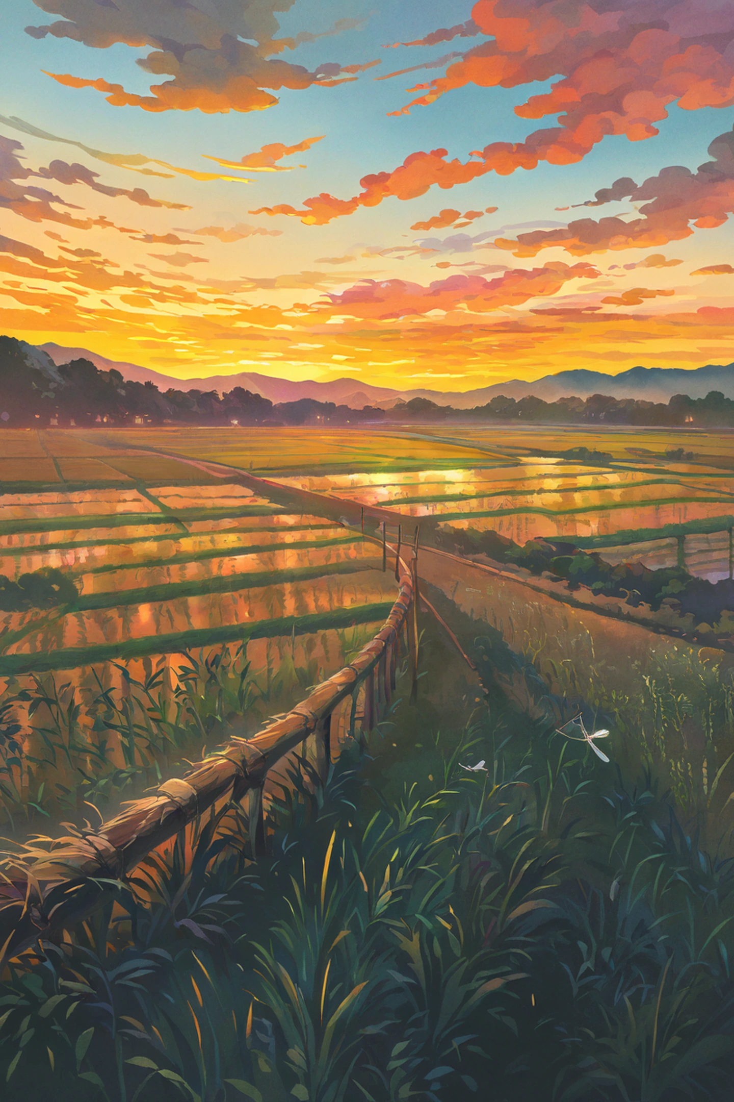 rice fields summer lofi wallpaper