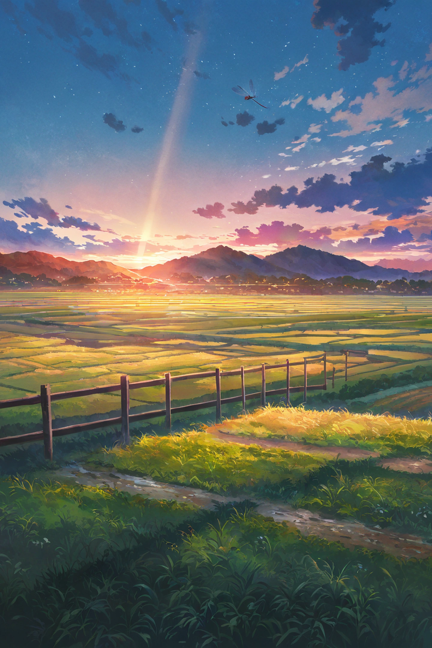 rice fields summer lofi wallpaper