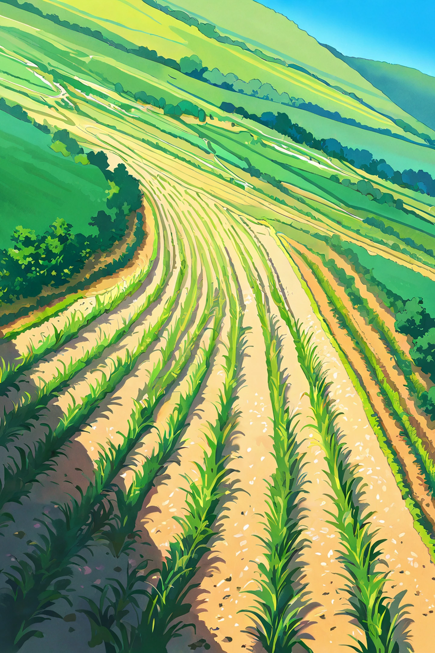 rice fields summer lofi wallpaper