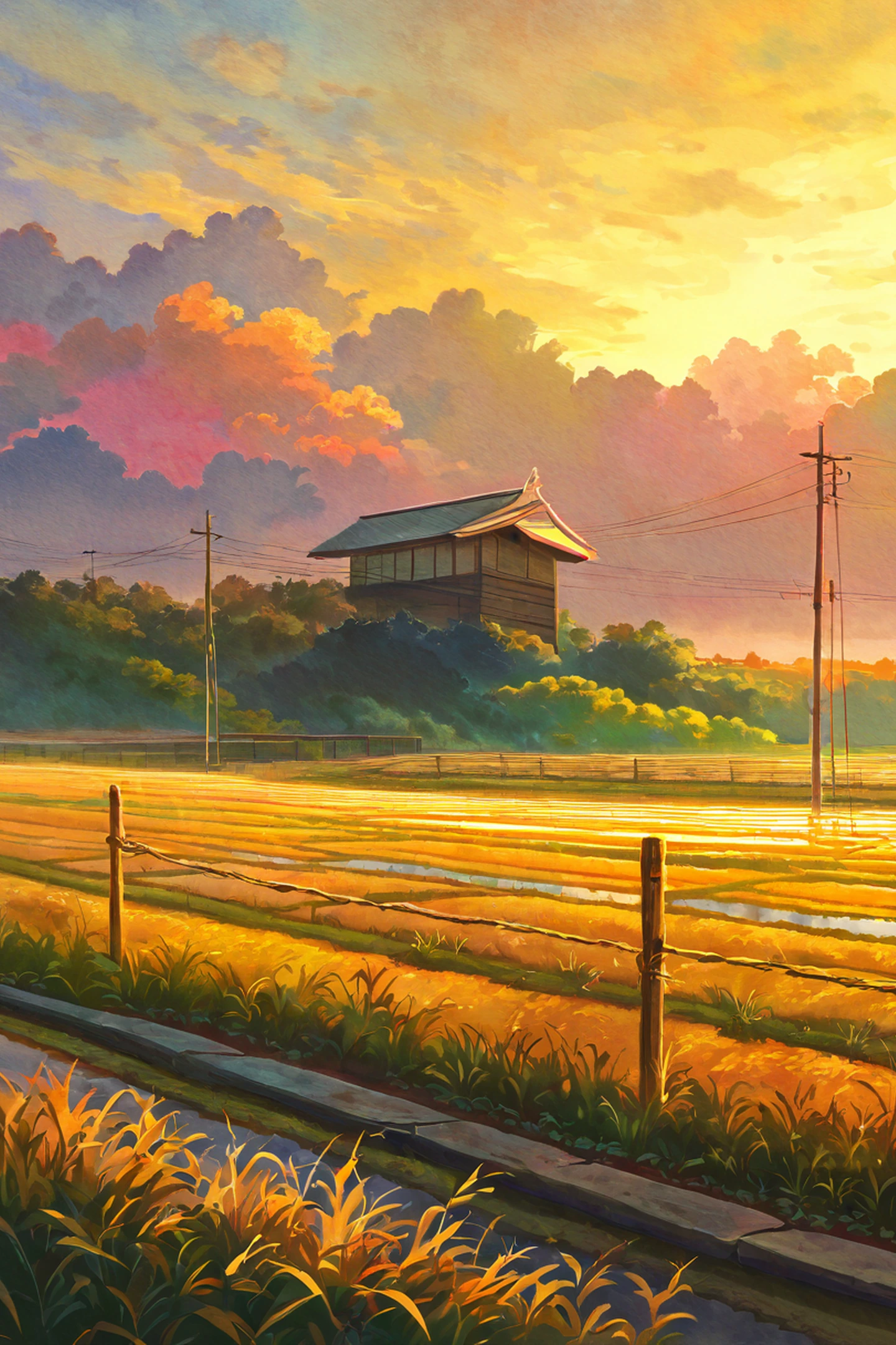 rice fields summer lofi wallpaper