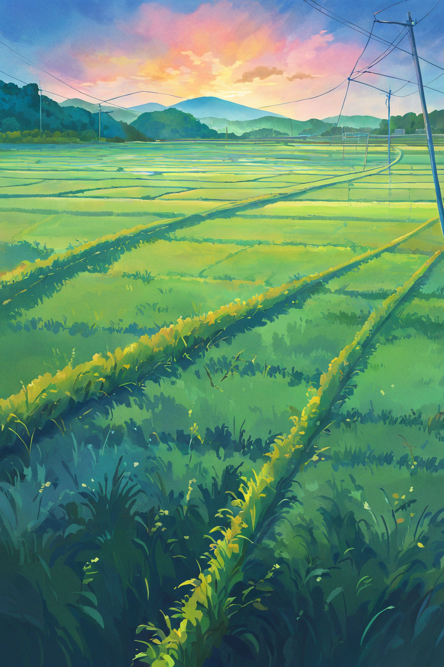 rice fields summer lofi wallpaper