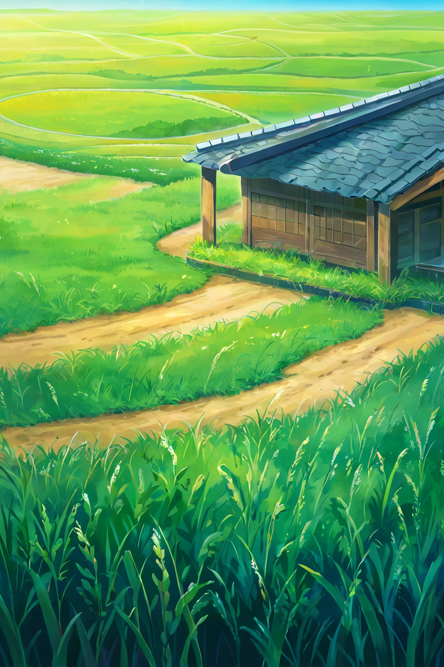 rice fields summer lofi wallpaper