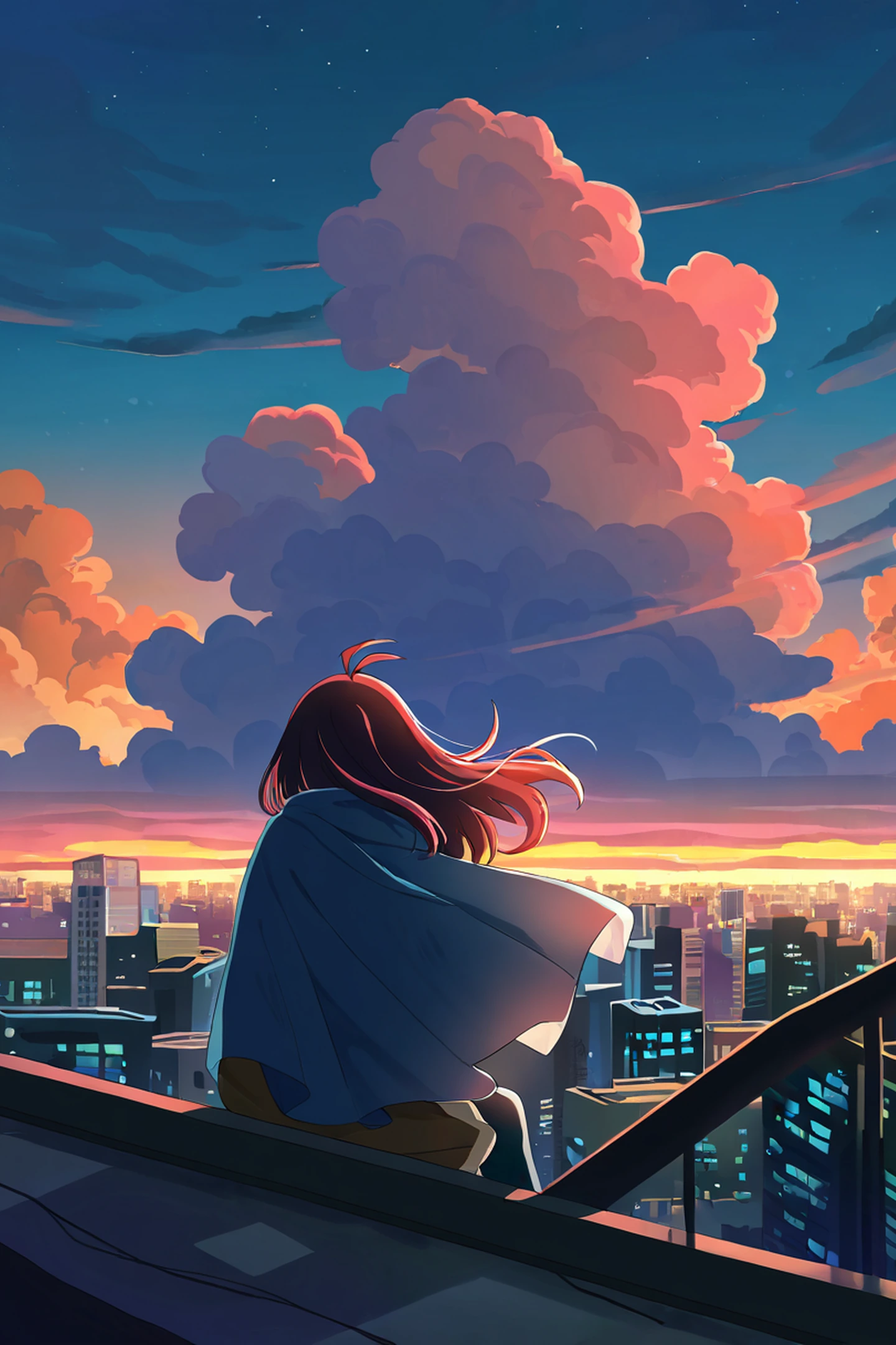 rooftop sunset lofi wallpaper