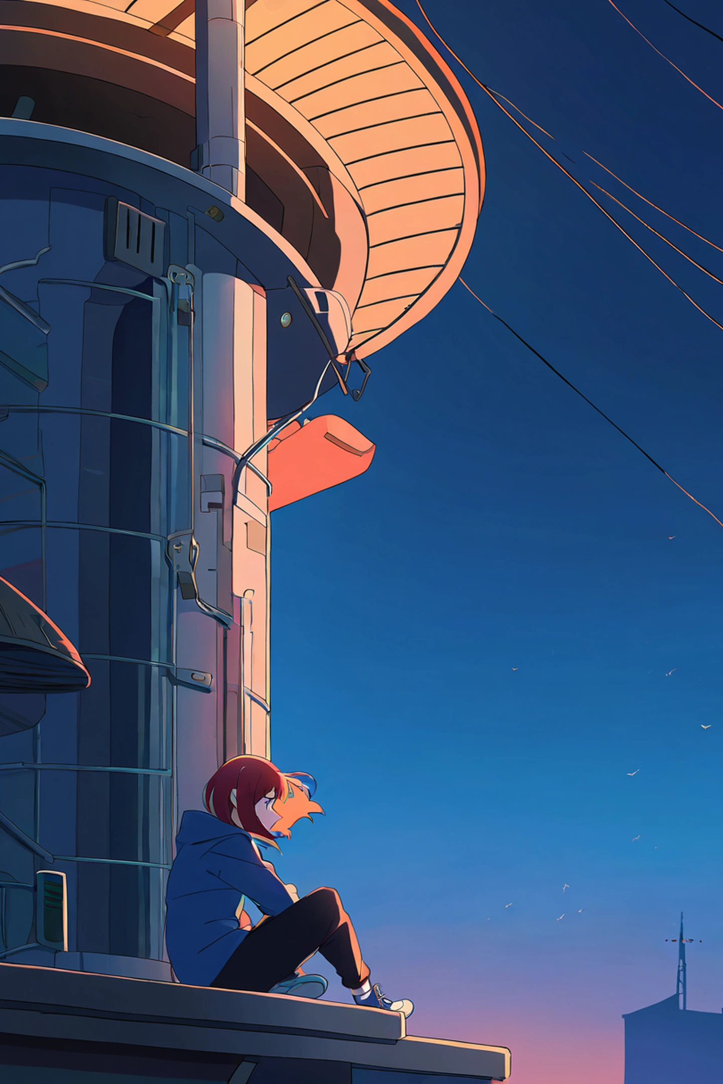 rooftop sunset lofi wallpaper