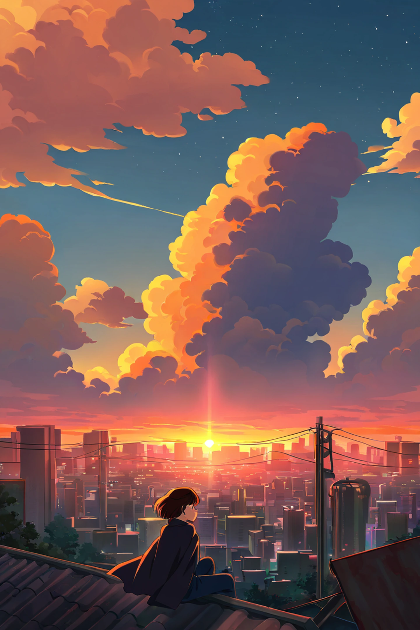Rooftop Sunset lofi wallpaper