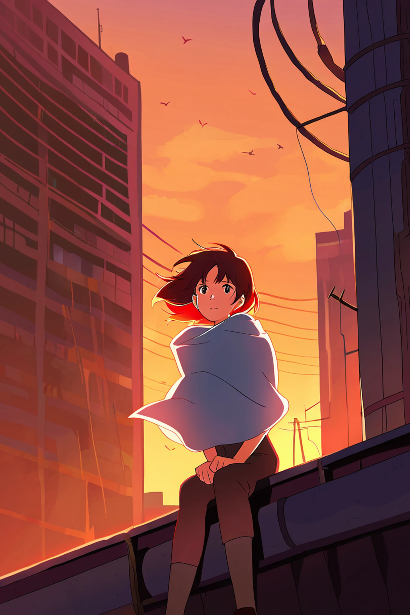 rooftop sunset lofi wallpaper