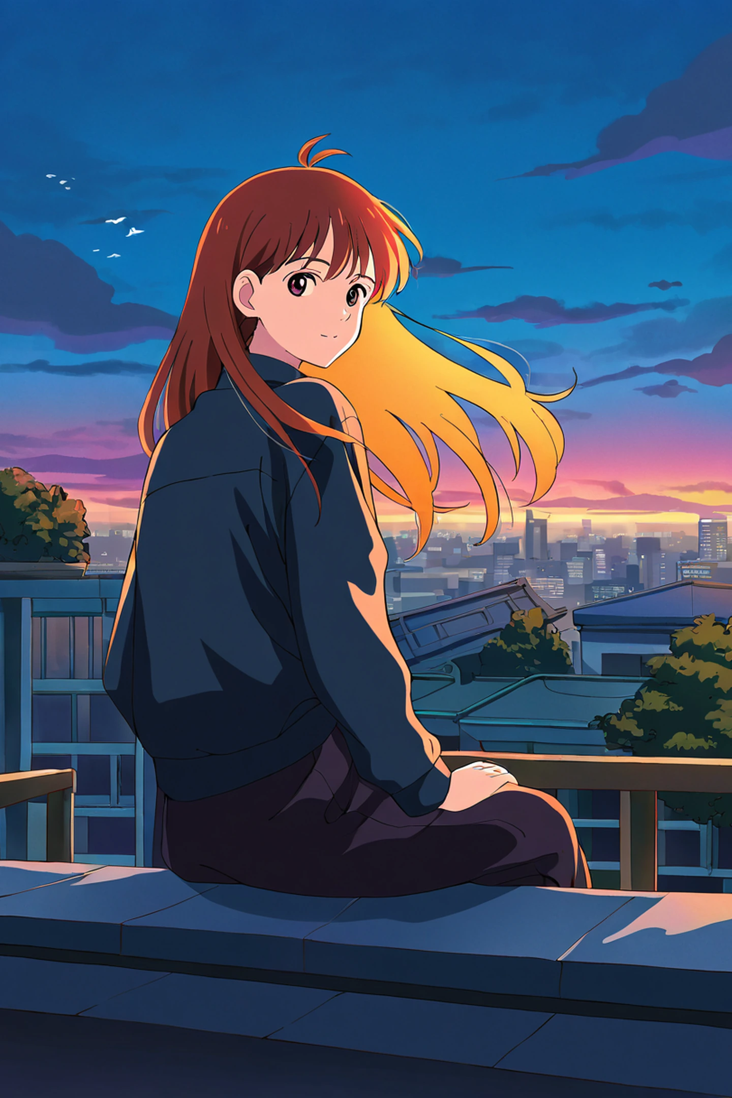 Rooftop Sunset lofi wallpaper