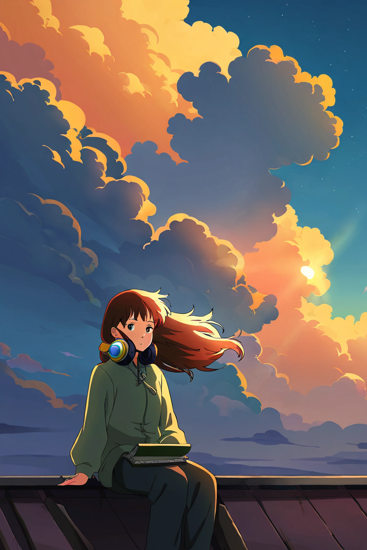 Rooftop Sunset lofi wallpaper