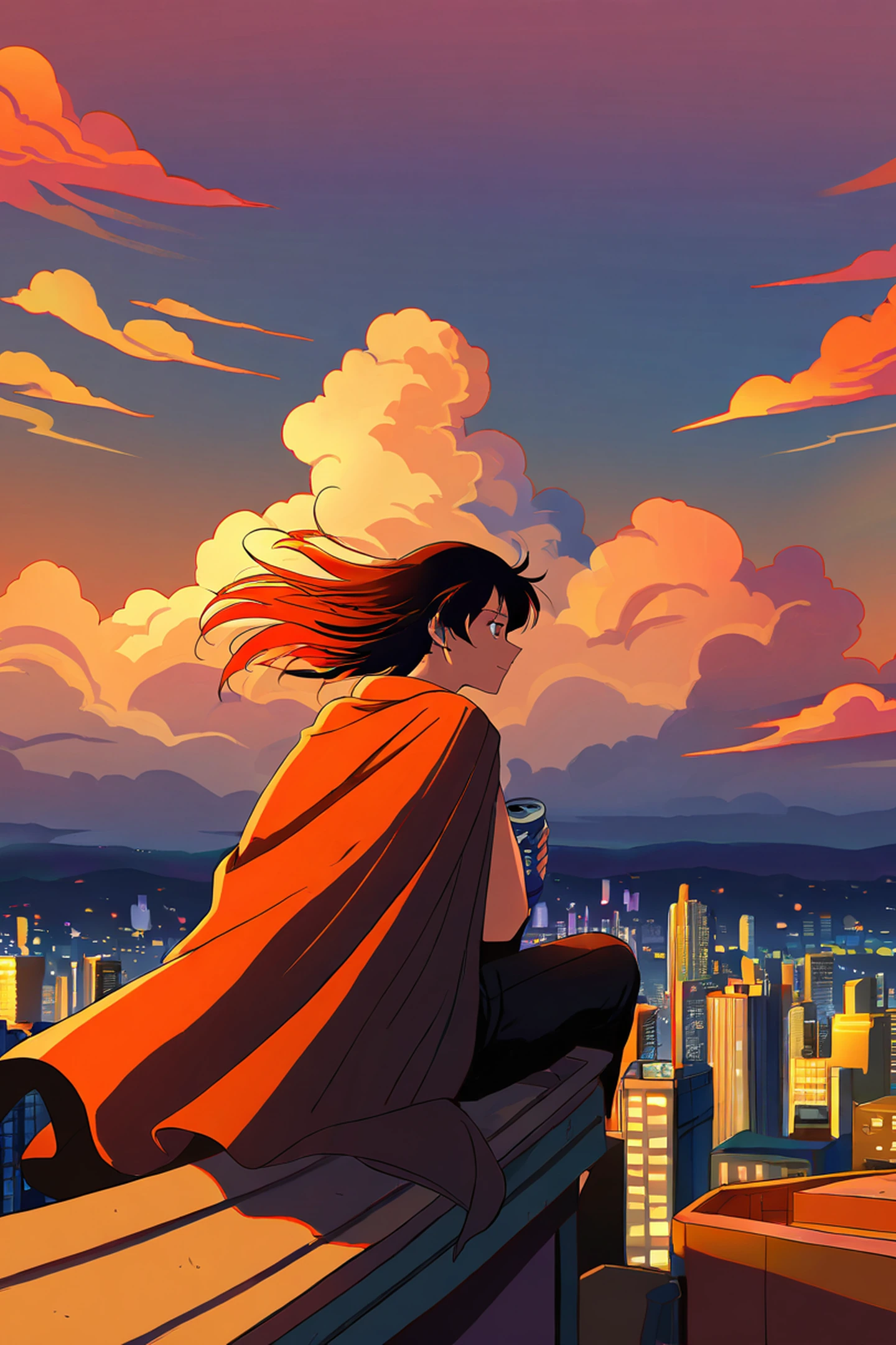rooftop sunset lofi wallpaper