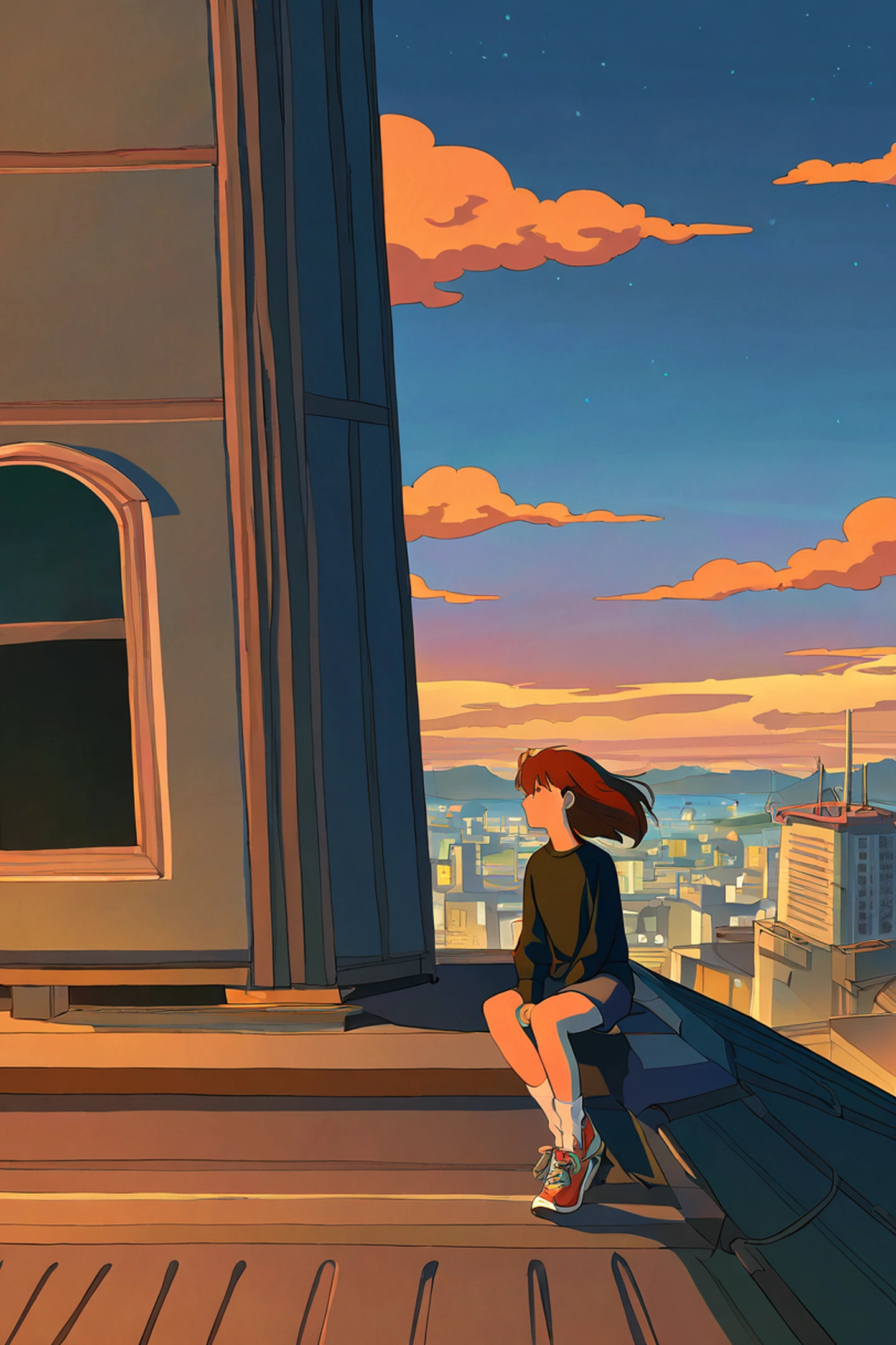 rooftop sunset lofi wallpaper