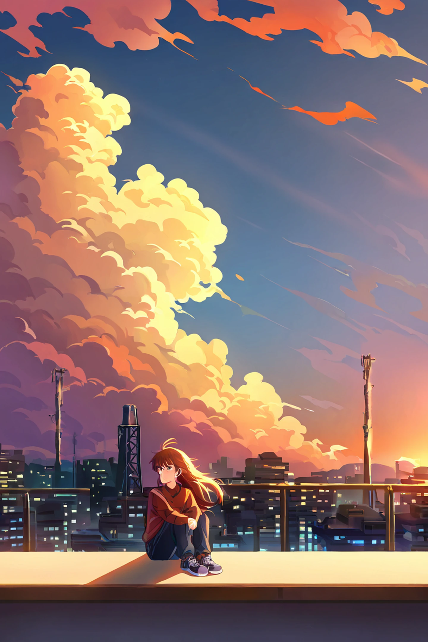 Rooftop Sunset lofi wallpaper