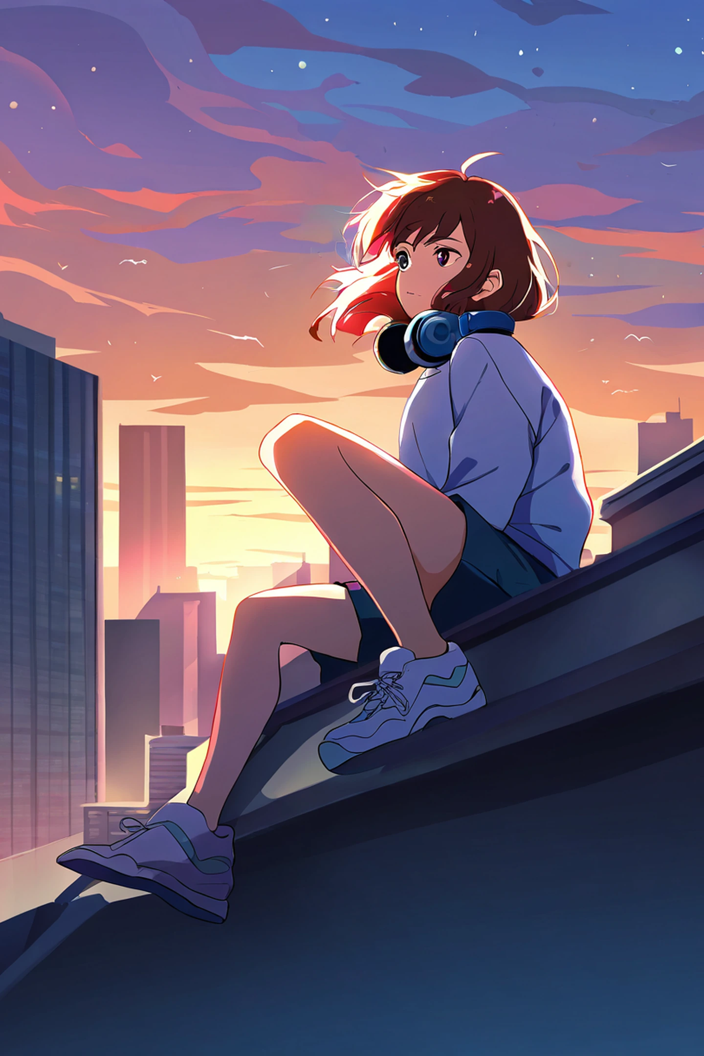 rooftop sunset lofi wallpaper