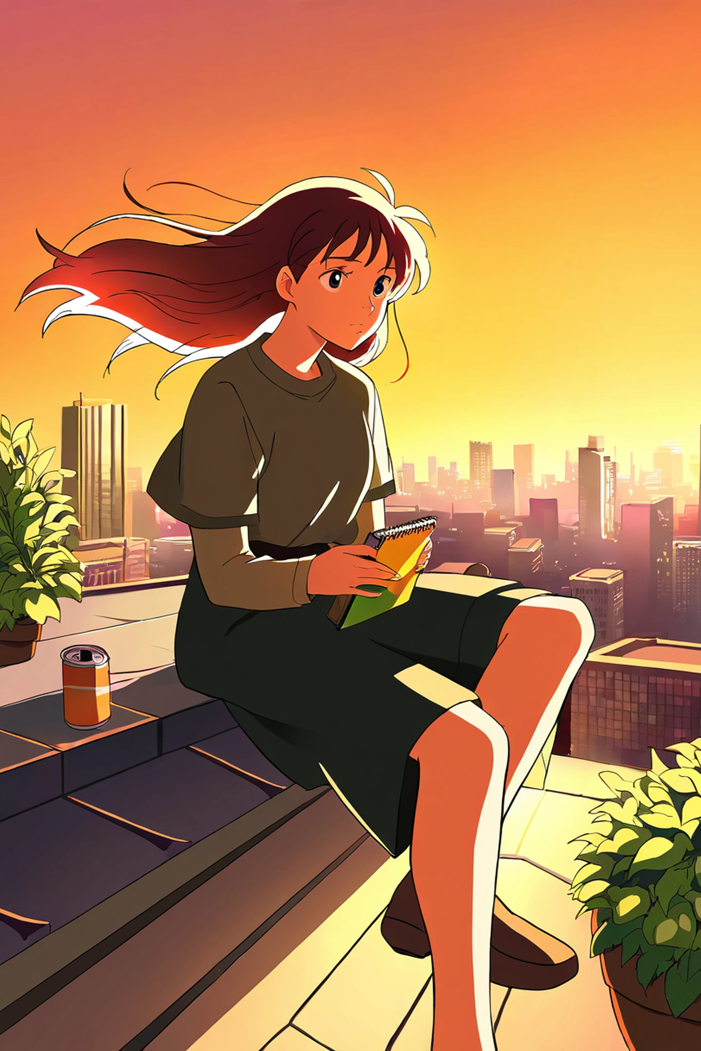 rooftop sunset lofi wallpaper