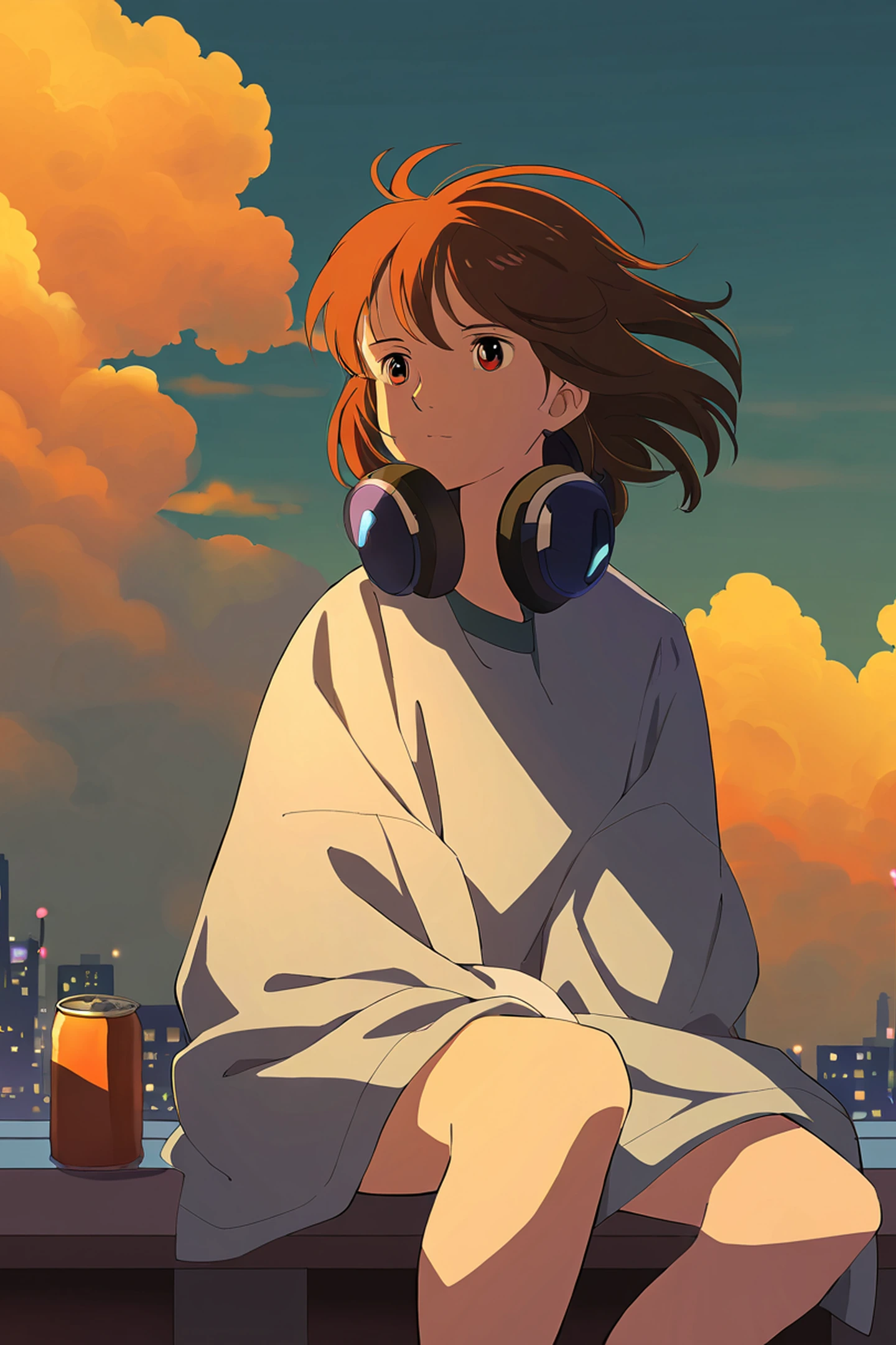 rooftop sunset lofi wallpaper