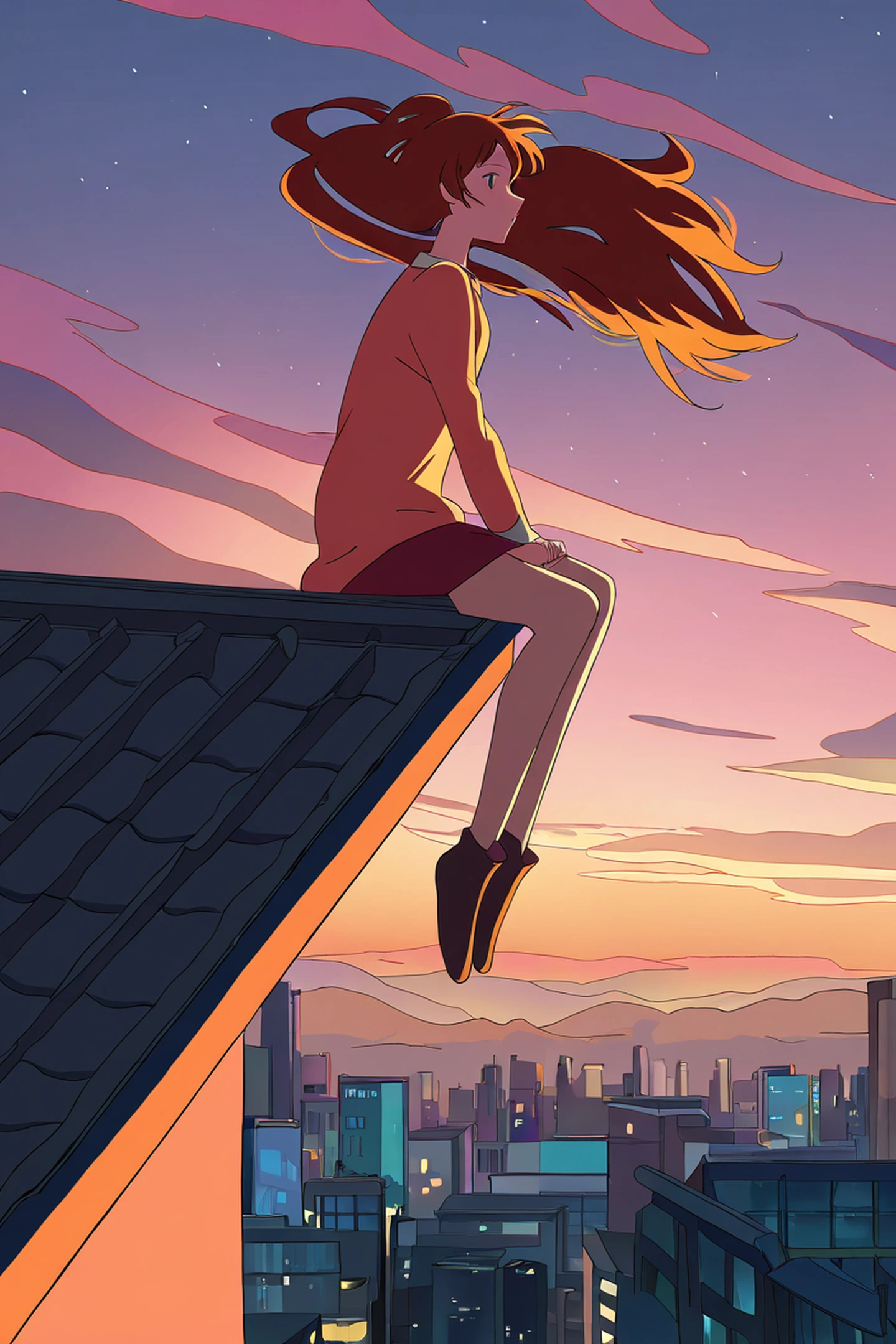 Rooftop Sunset lofi wallpaper