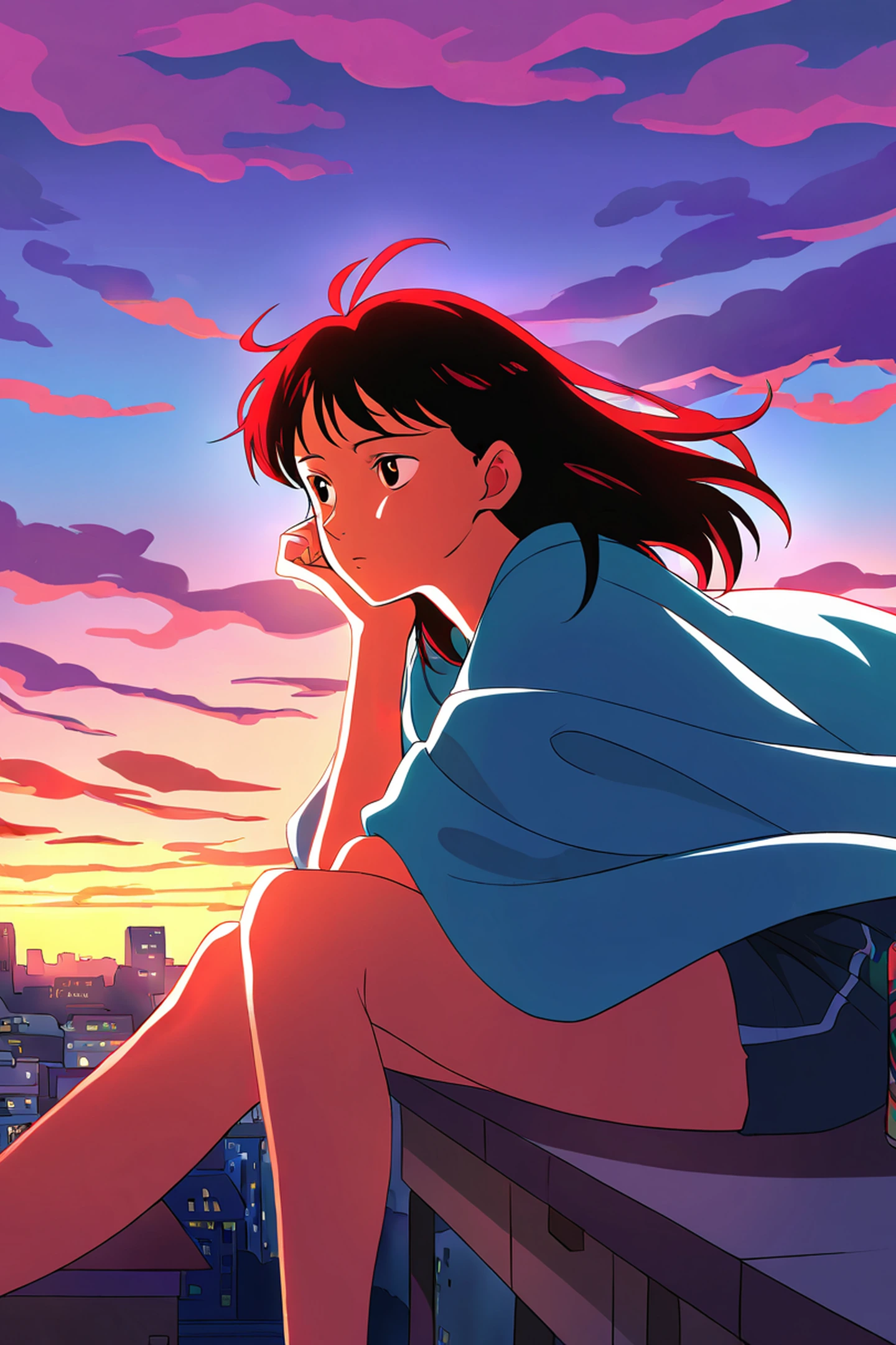 Rooftop Sunset lofi wallpaper