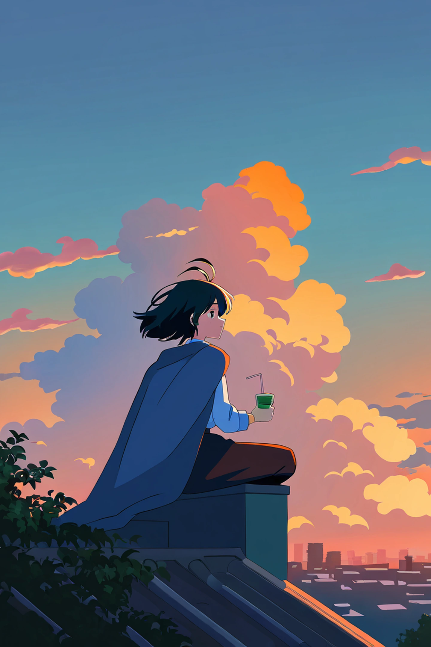 Rooftop Sunset lofi wallpaper