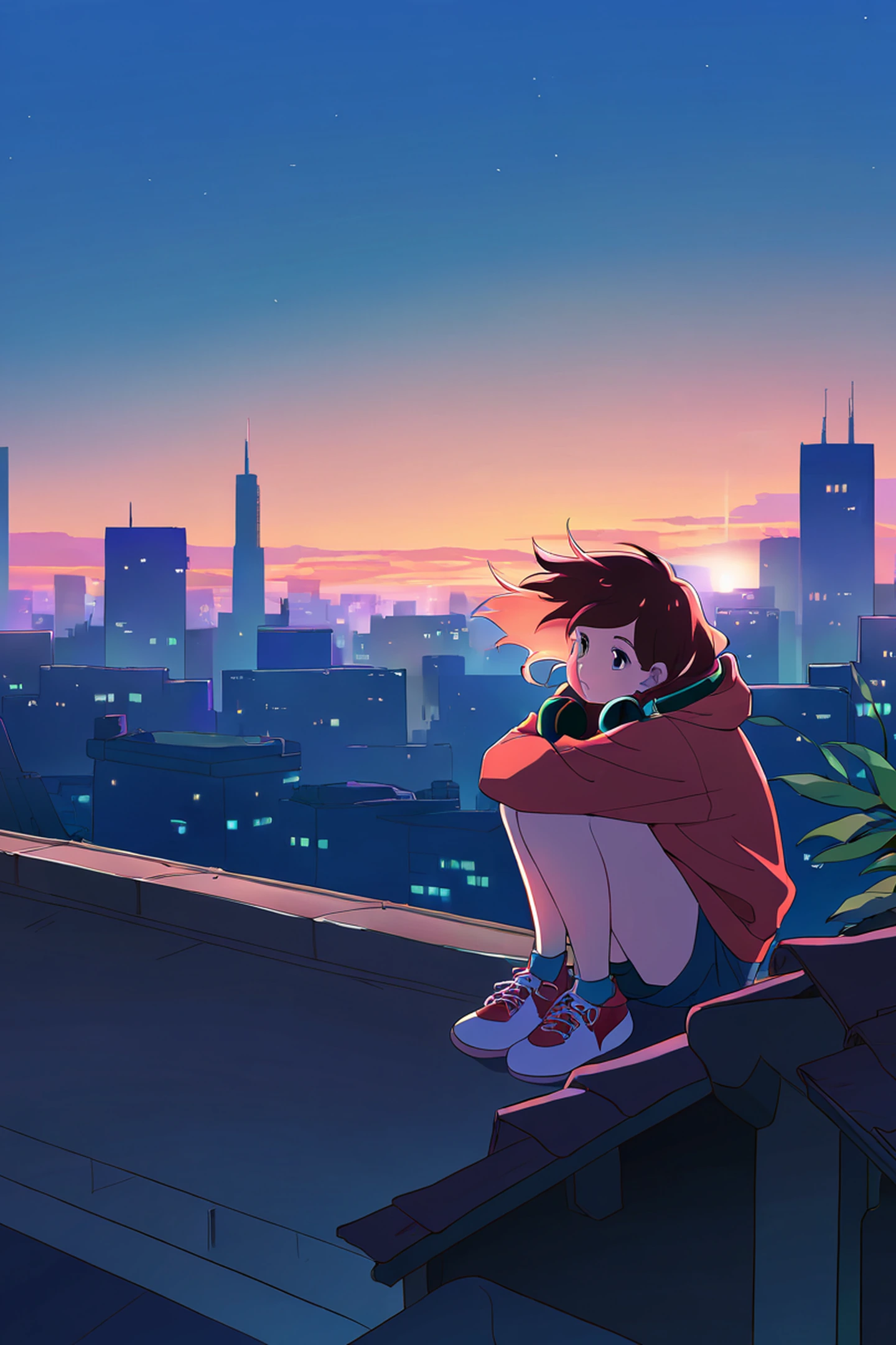Rooftop Sunset lofi wallpaper