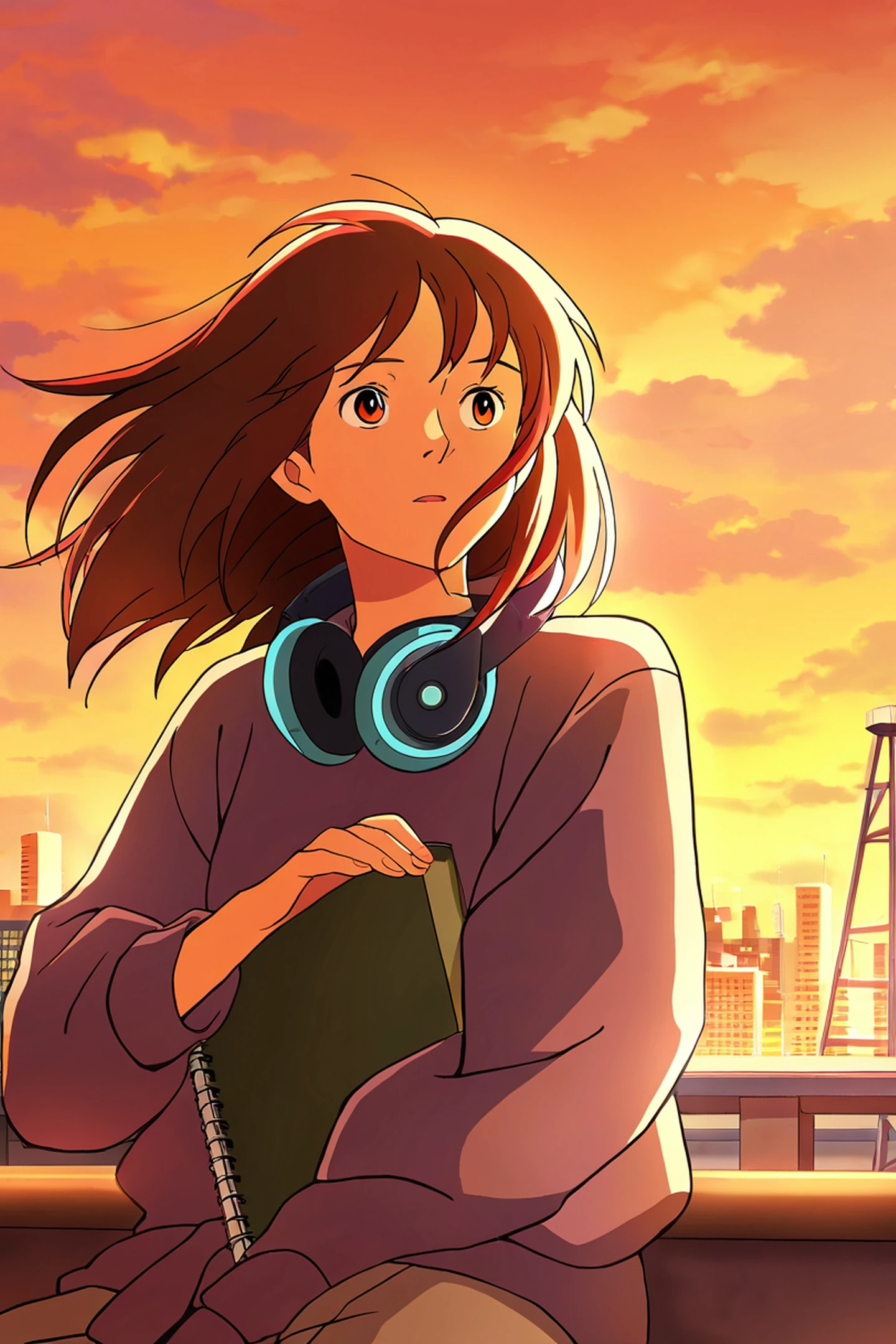 rooftop sunset lofi wallpaper