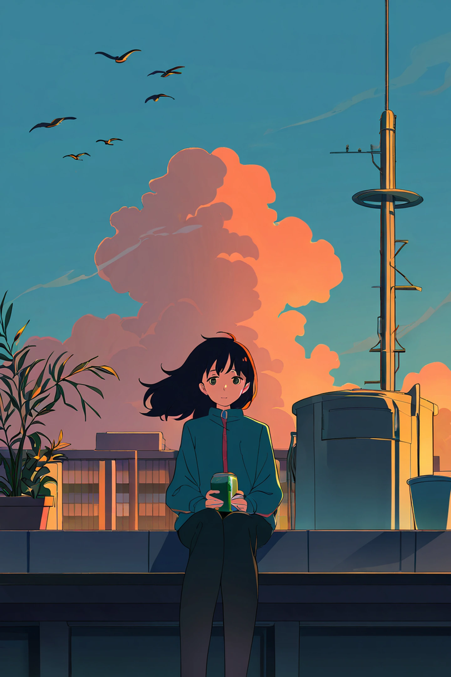 Rooftop Sunset lofi wallpaper