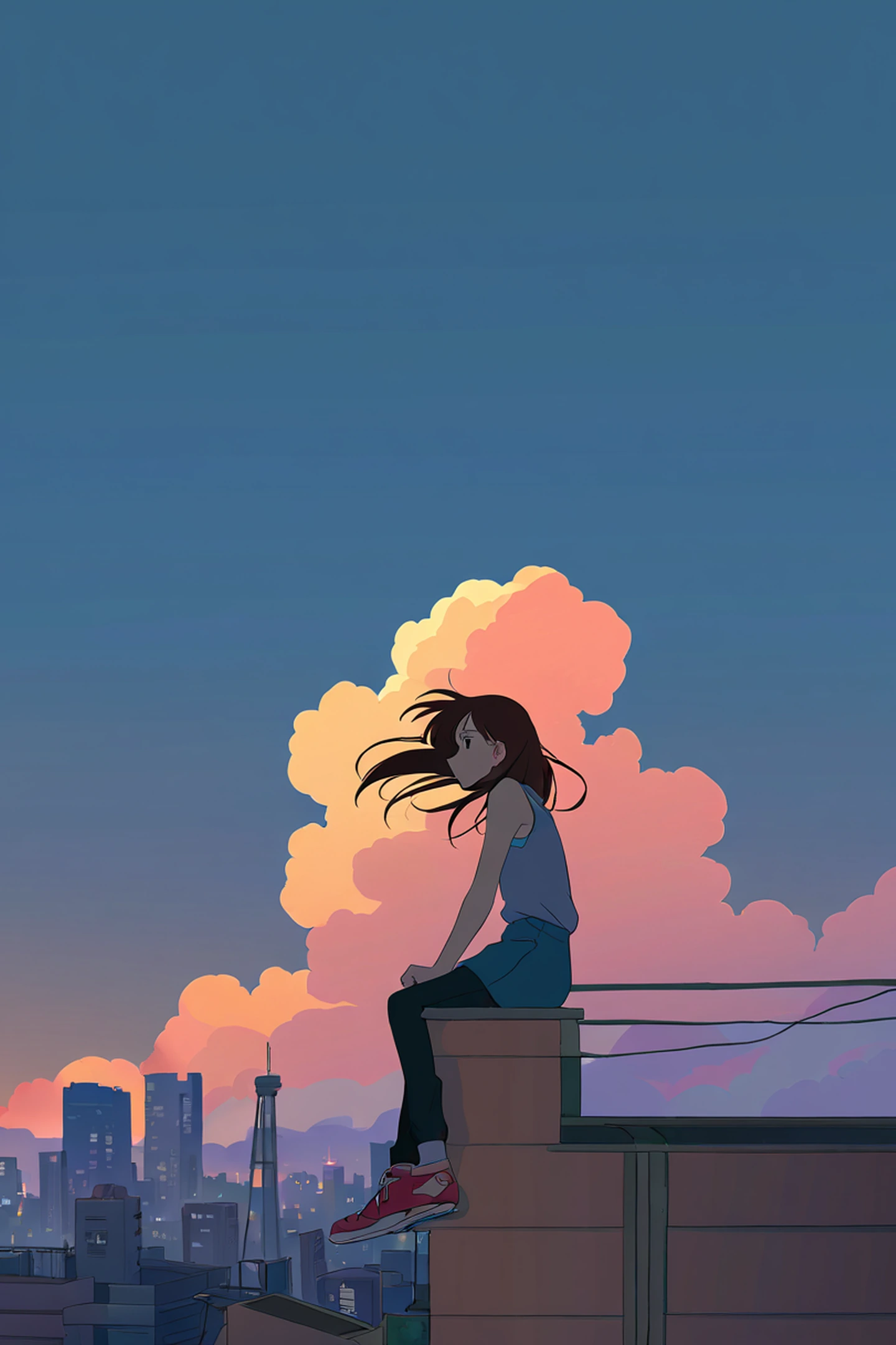 Rooftop Sunset lofi wallpaper