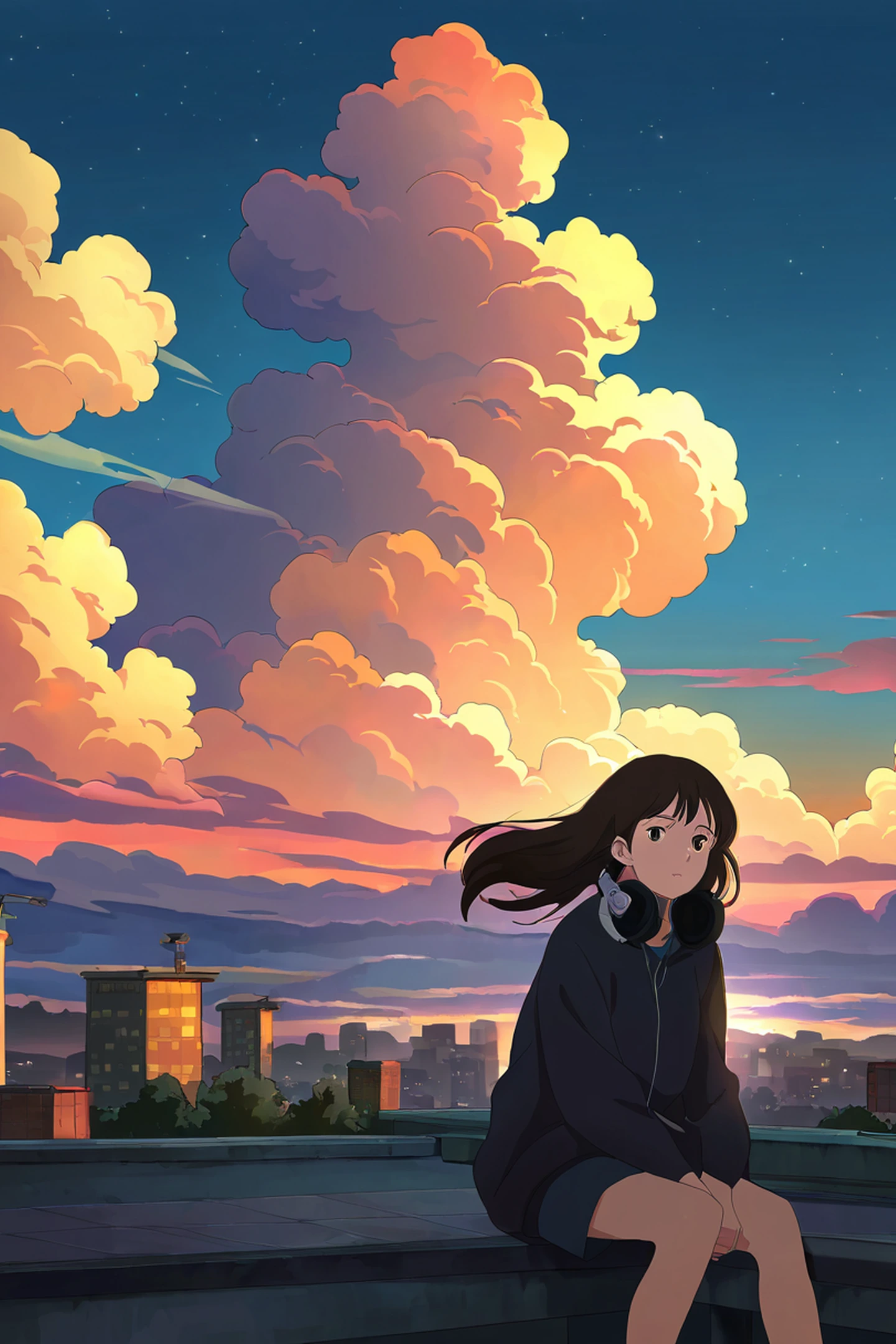 rooftop sunset lofi wallpaper