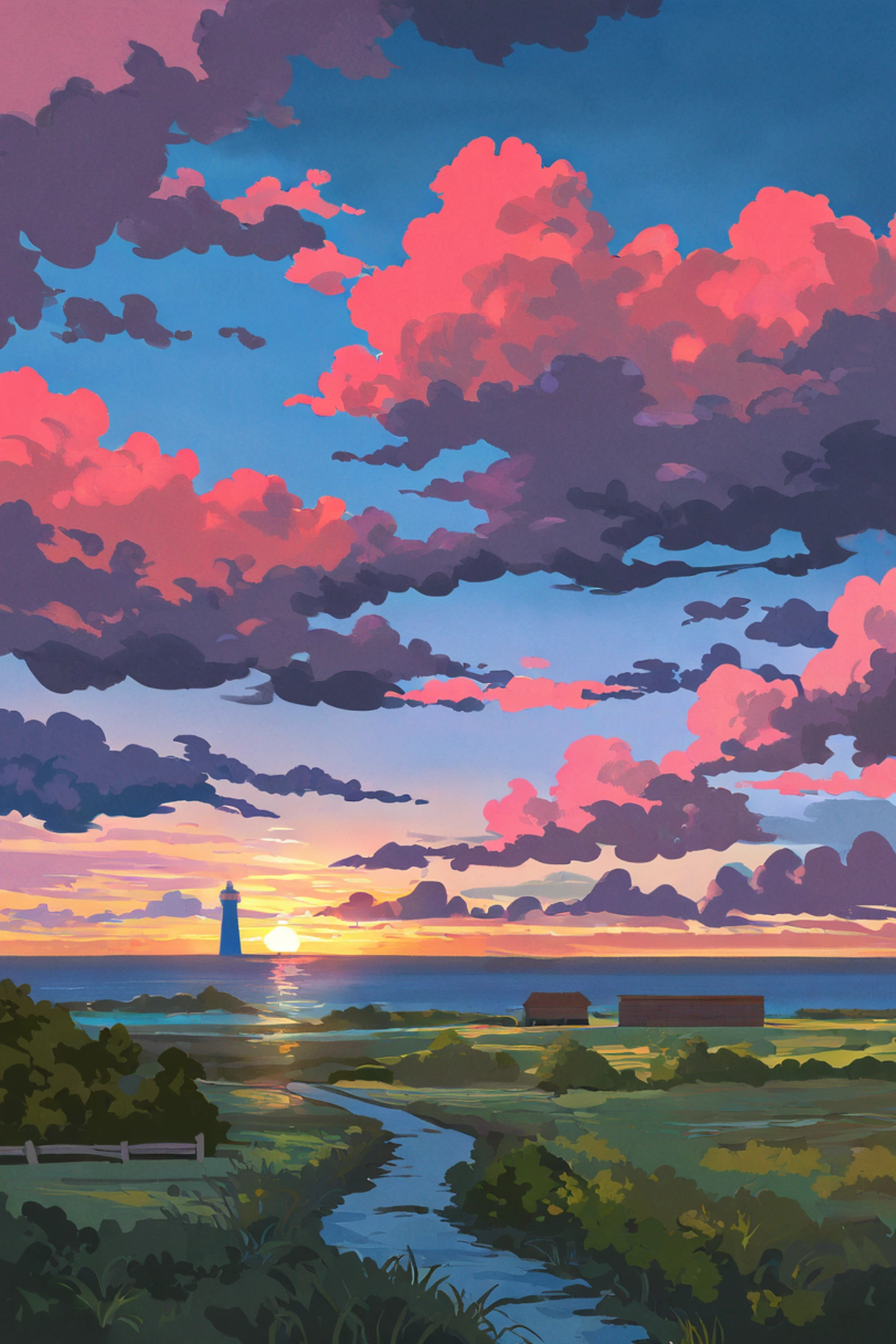 seaside lighthouse lofi wallpaper