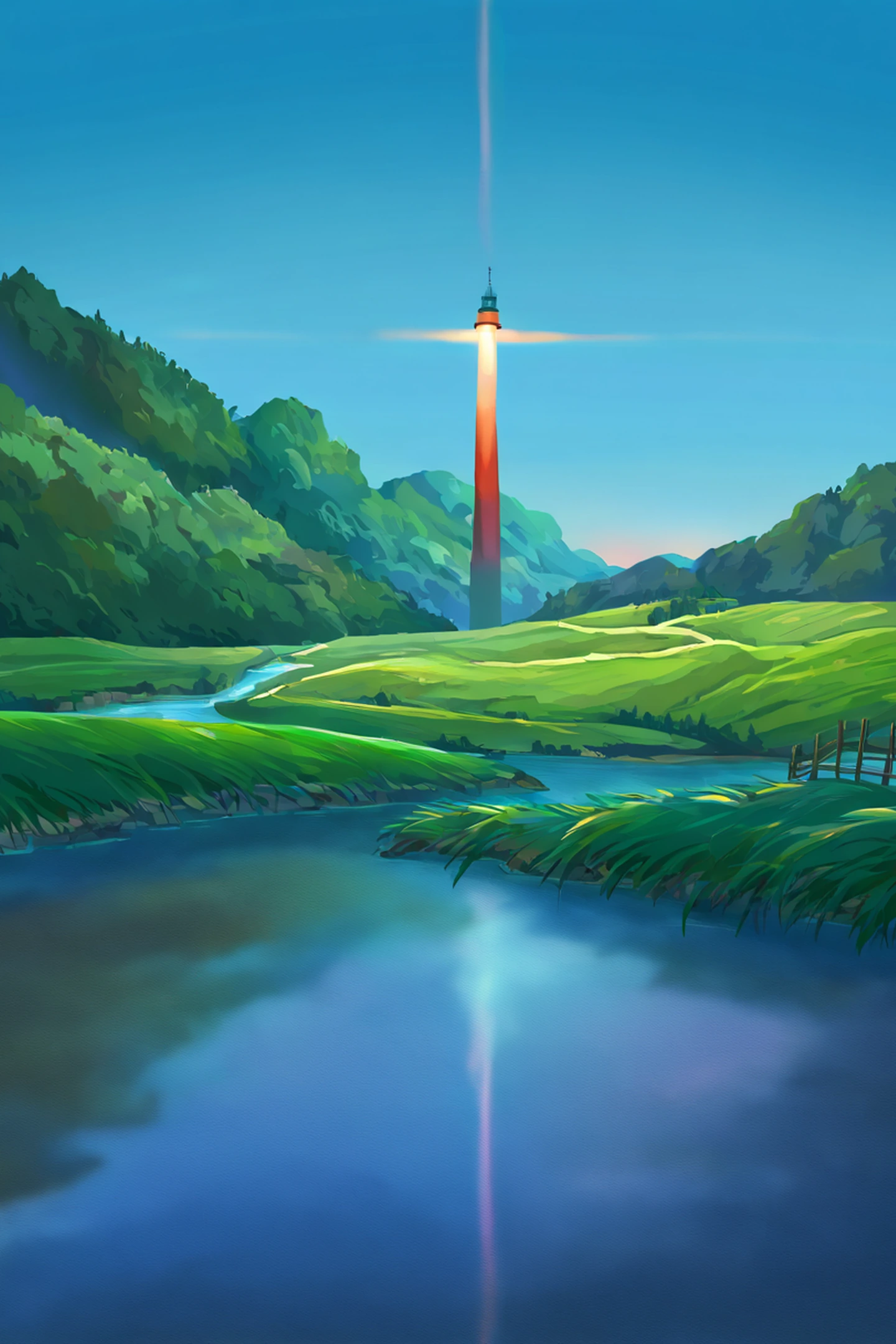 seaside lighthouse lofi wallpaper