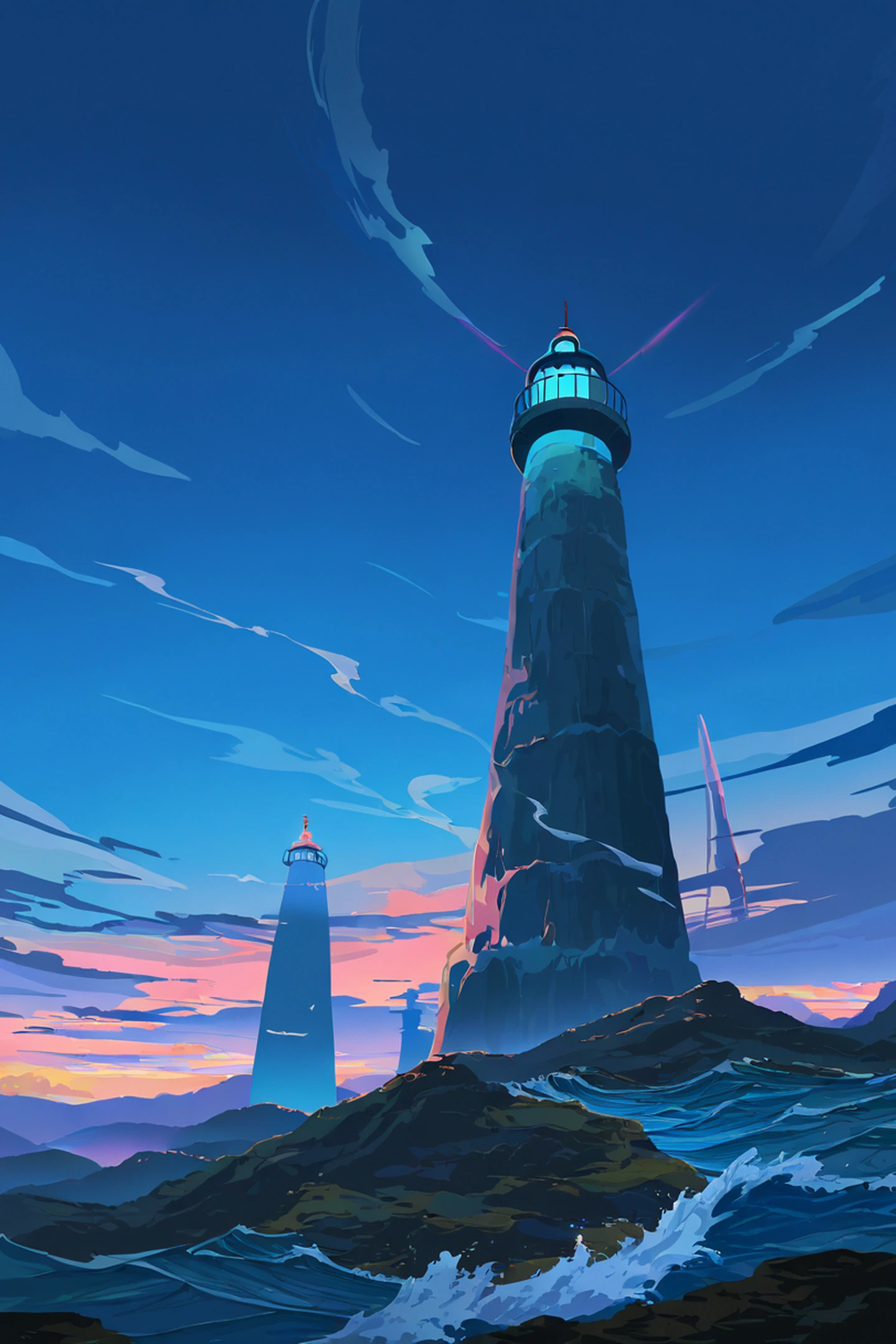 seaside lighthouse lofi wallpaper