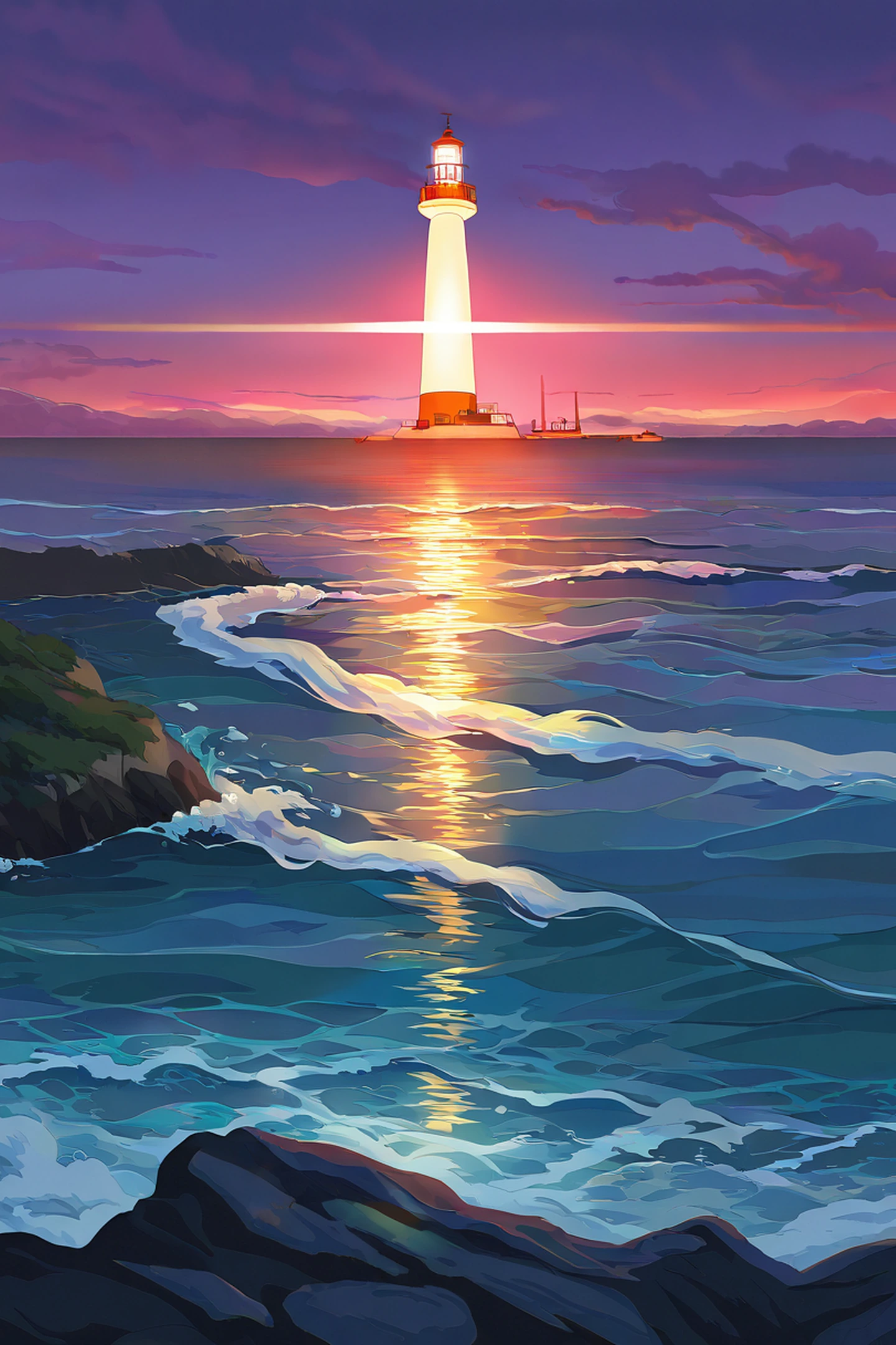 seaside lighthouse lofi wallpaper