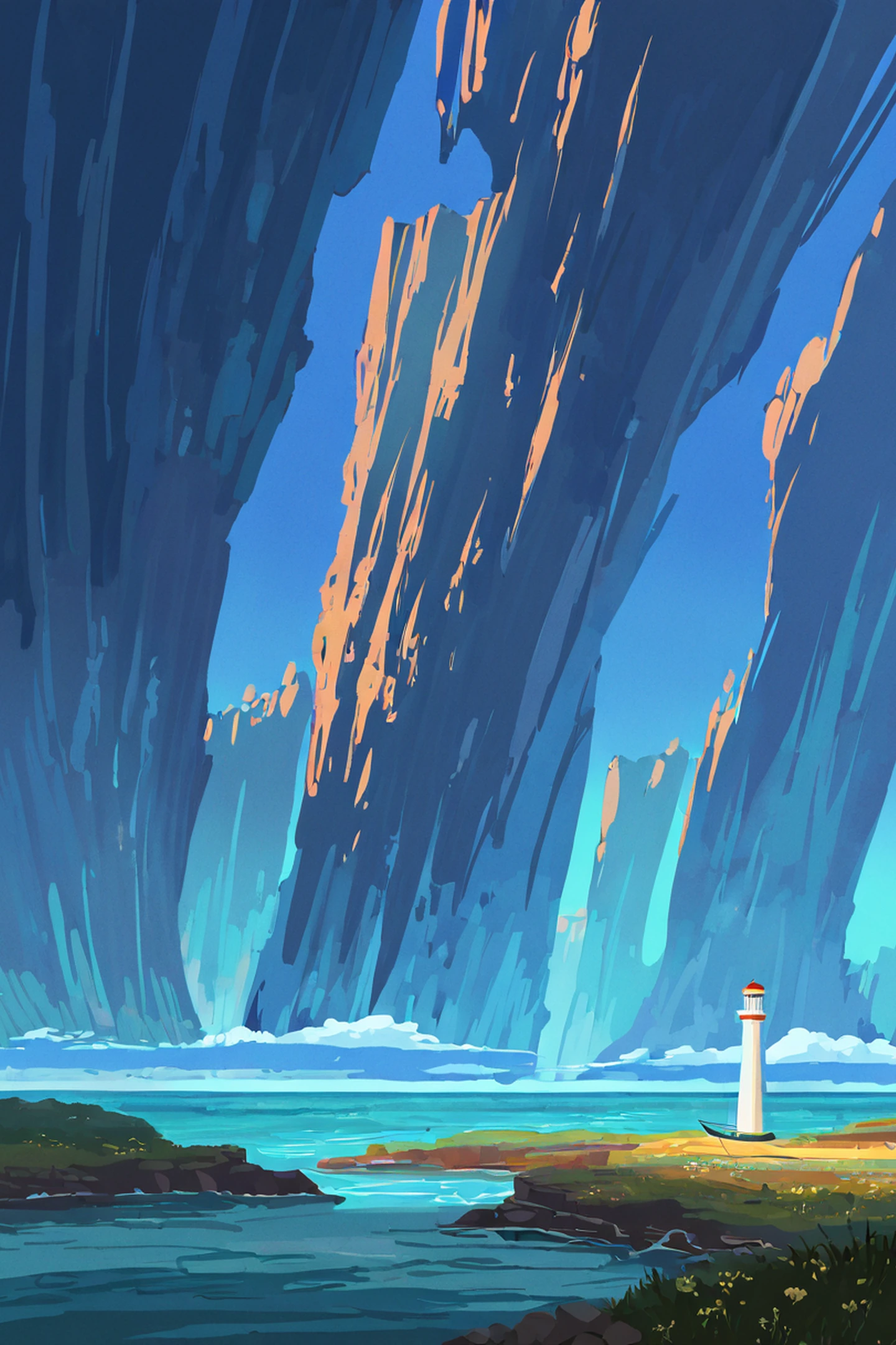 seaside lighthouse lofi wallpaper