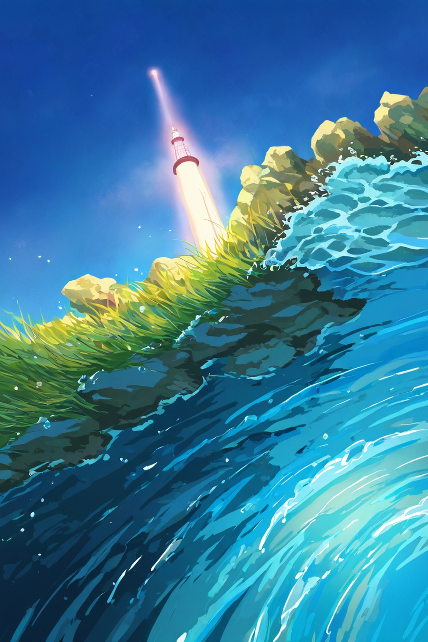 seaside lighthouse lofi wallpaper