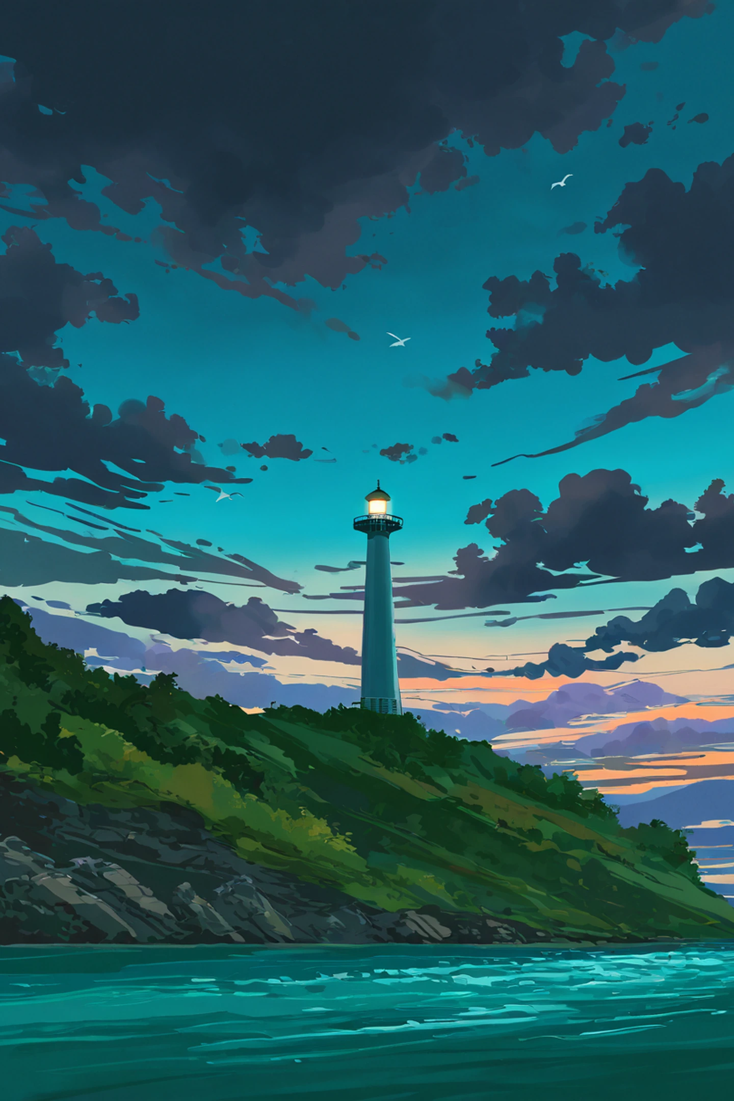 seaside lighthouse lofi wallpaper
