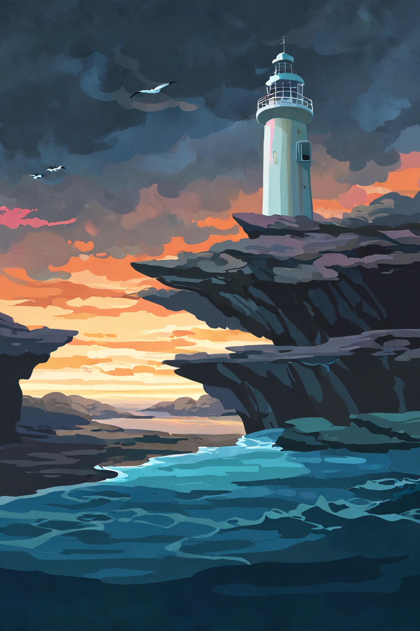 seaside lighthouse lofi wallpaper