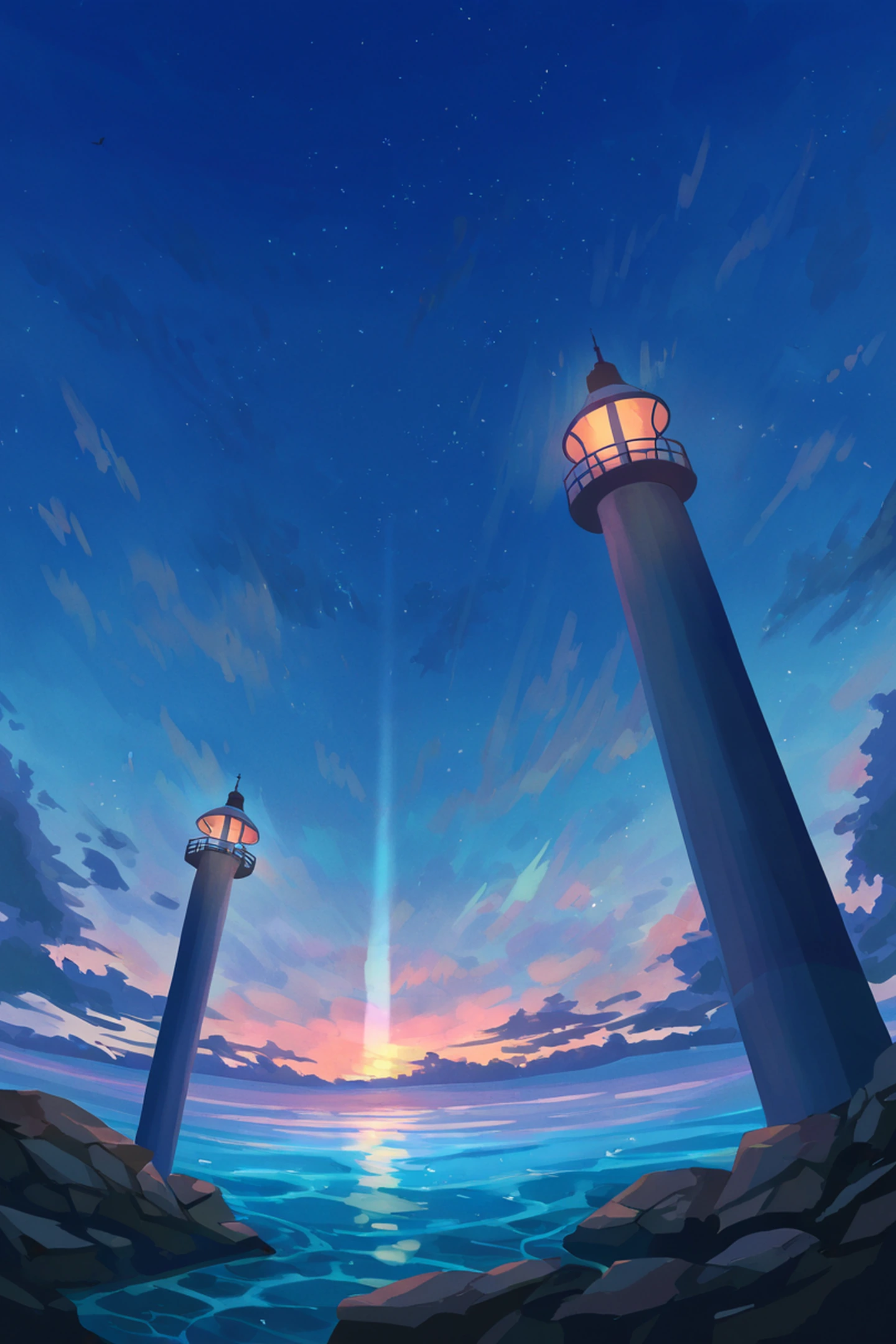 seaside lighthouse lofi wallpaper