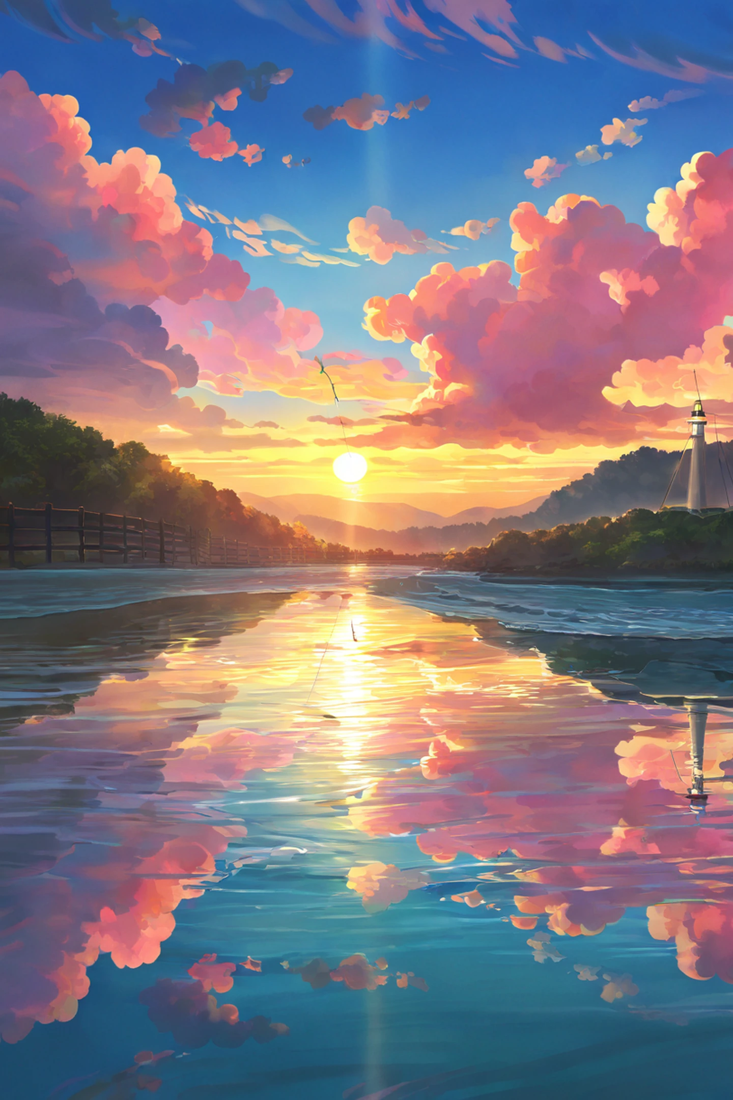 seaside lighthouse lofi wallpaper