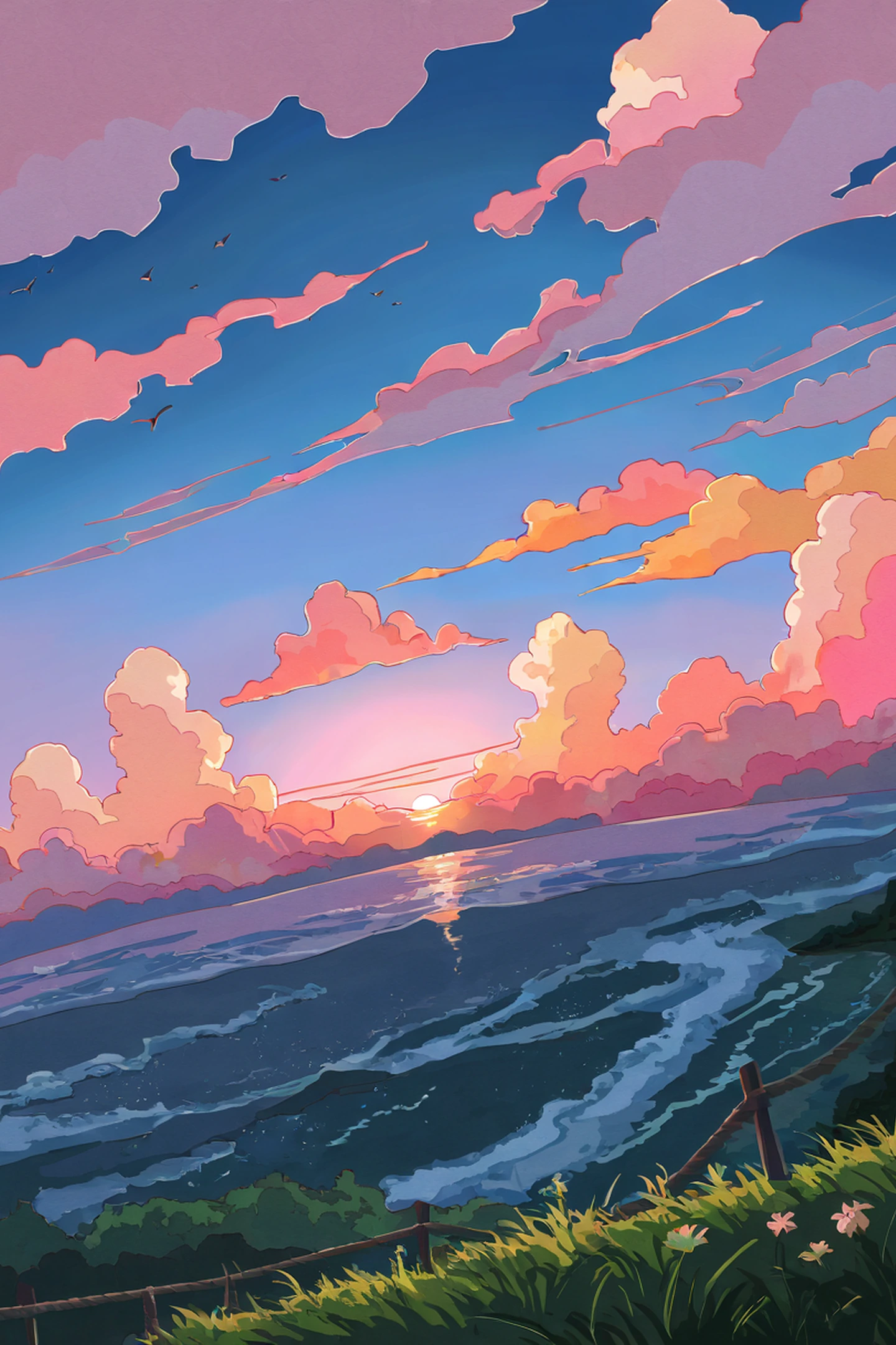 seaside lighthouse lofi wallpaper