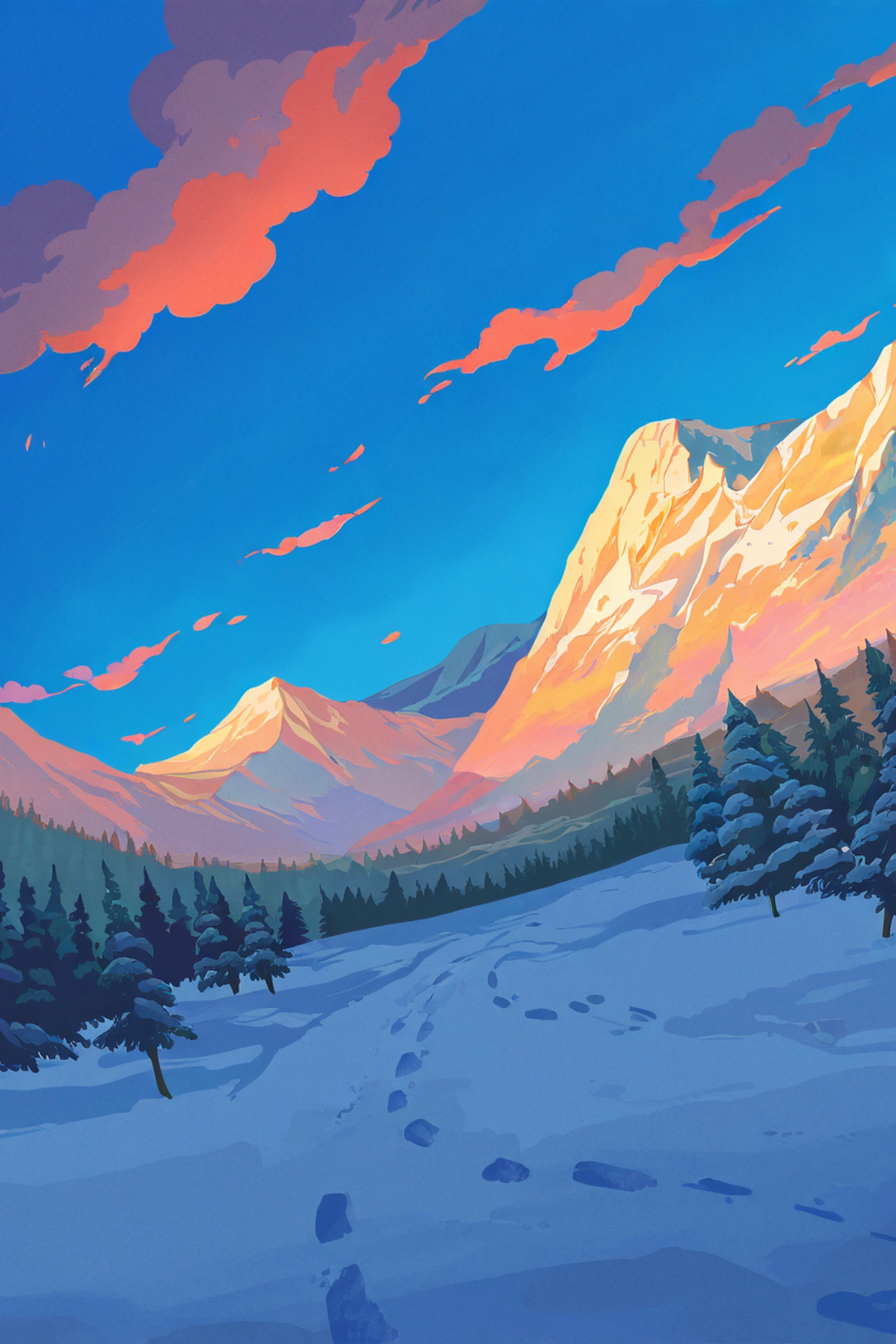 Snowy Mountain Village lofi wallpaper