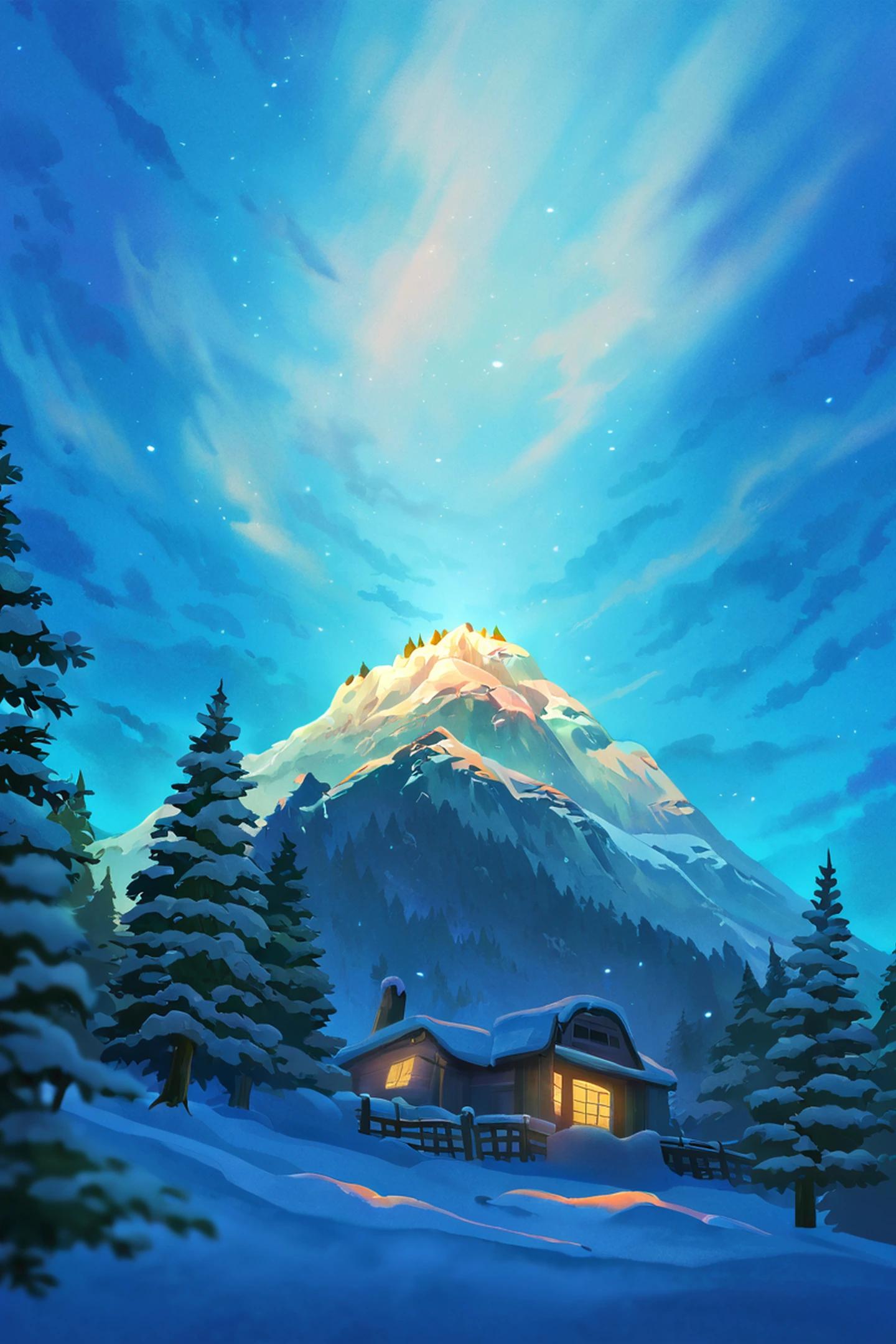 Snowy Mountain Village lofi wallpaper