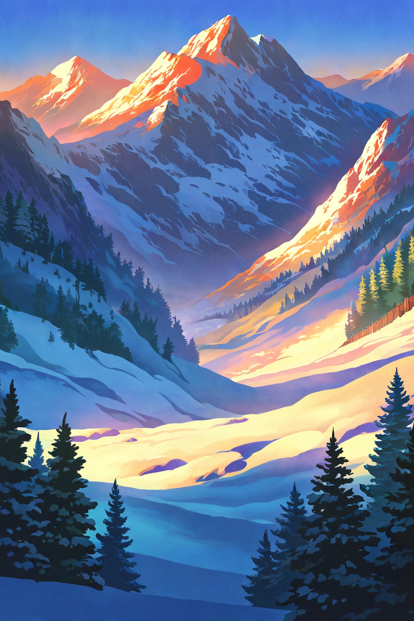 Snowy Mountain Village lofi wallpaper