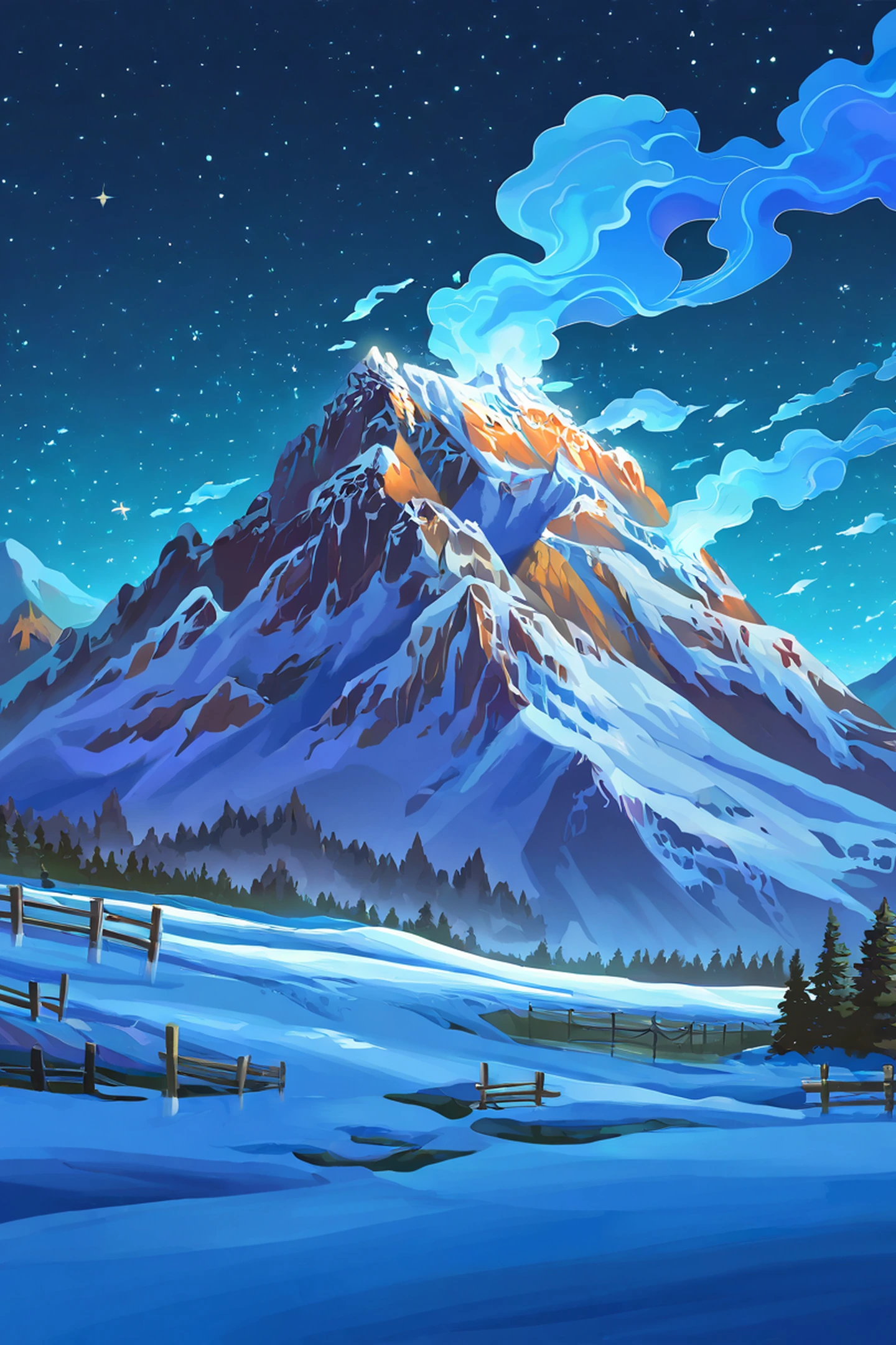 Snowy Mountain Village lofi wallpaper